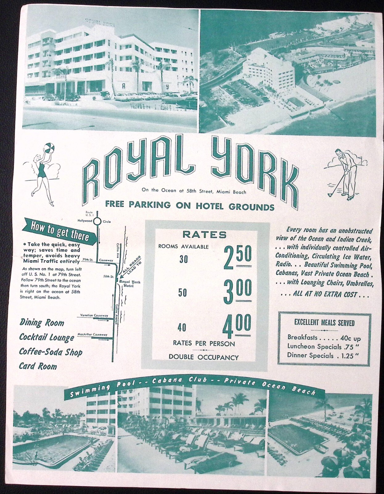 Royal York Hotel Miami Beach FL Flyer Swimming Pool Cocktail Lounge Cabana Club