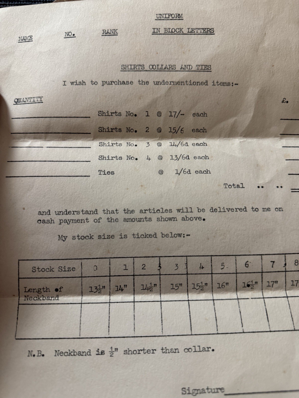 Vintage Ephemera Mount Pleasant Postal Uniform Order Form Post Office Envelope