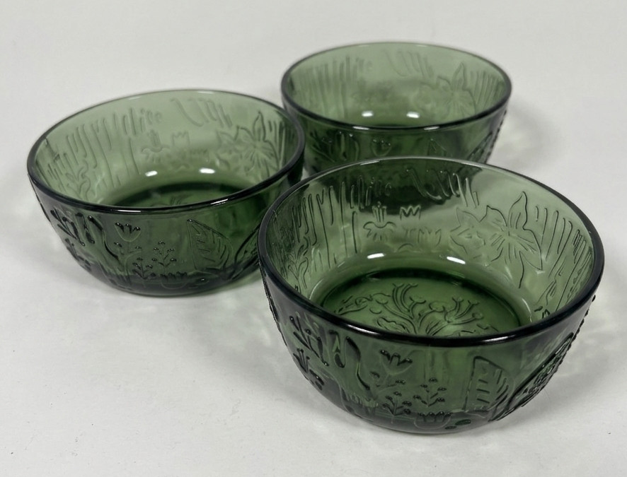 MOOMIN ARABIA – Mystical Forest PINE GREEN Glass Mini Bowl 11.8oz – SET of 3