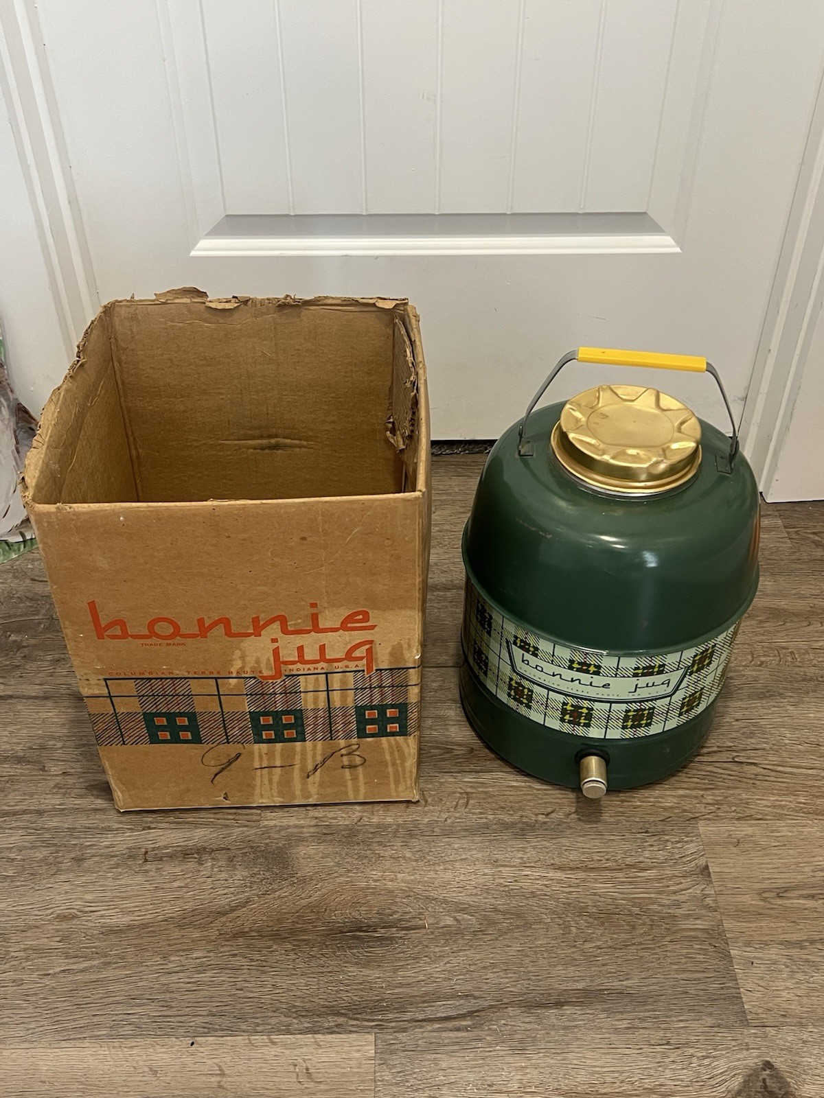 Vintage Bonnie Jug Plaid 1940s / 1950s Metal Water Jug Cooler W/ Original Box