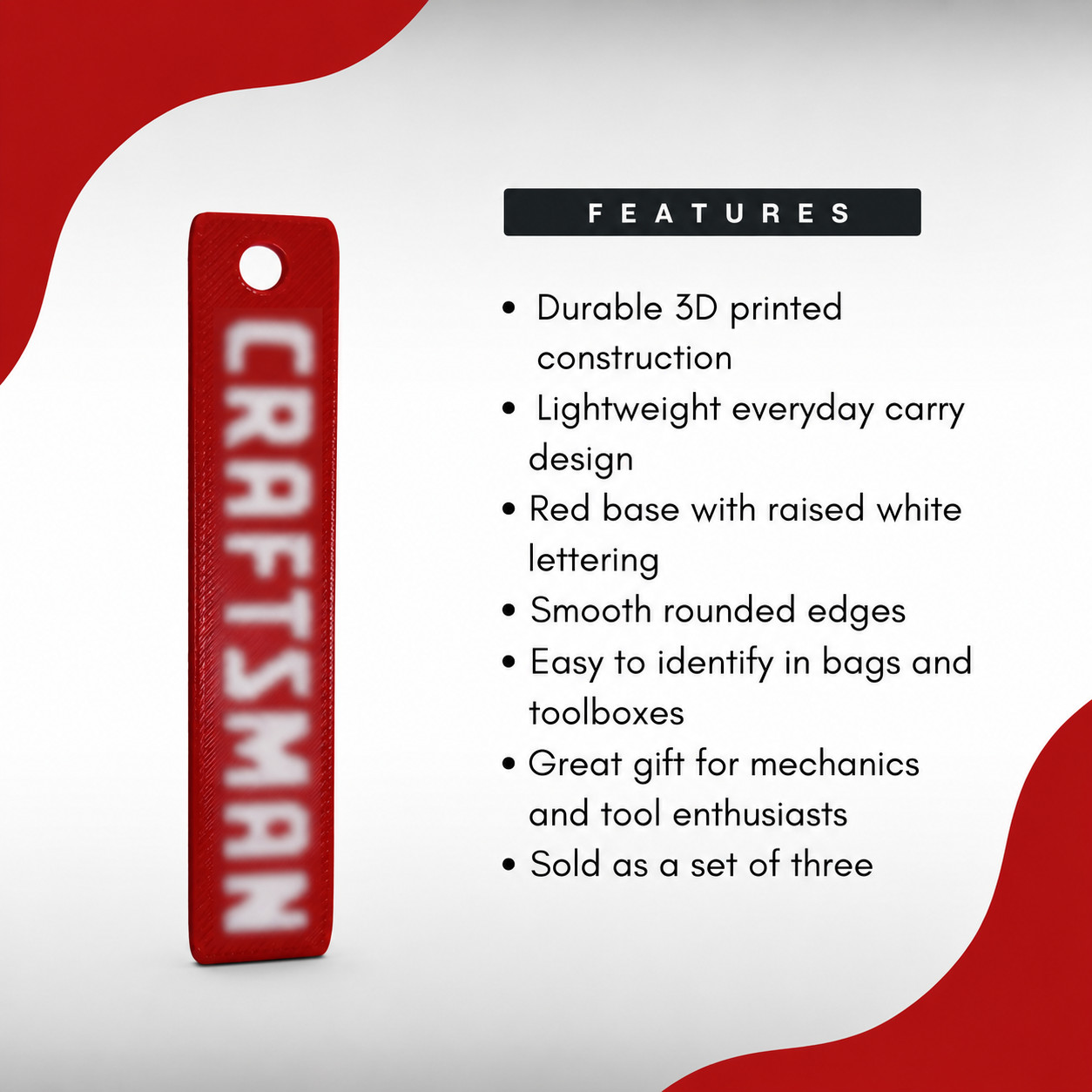 Craftsman Inspired Keychain Tool Tag Garage Workshop Accessory 3 Pack USA