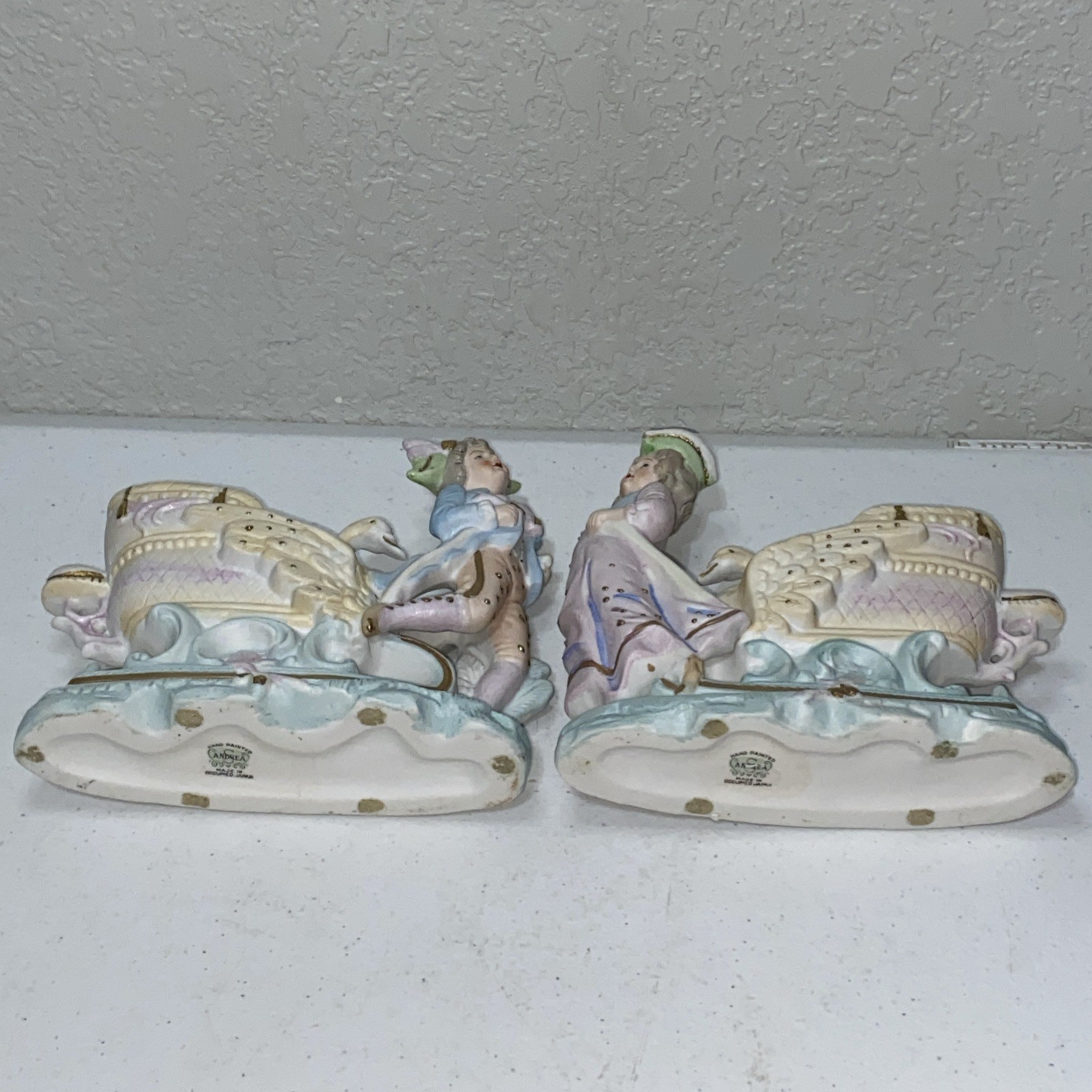 VTG Andrea S Made In Occupied Japan Couple Swan Planter Bisque Figurines Set