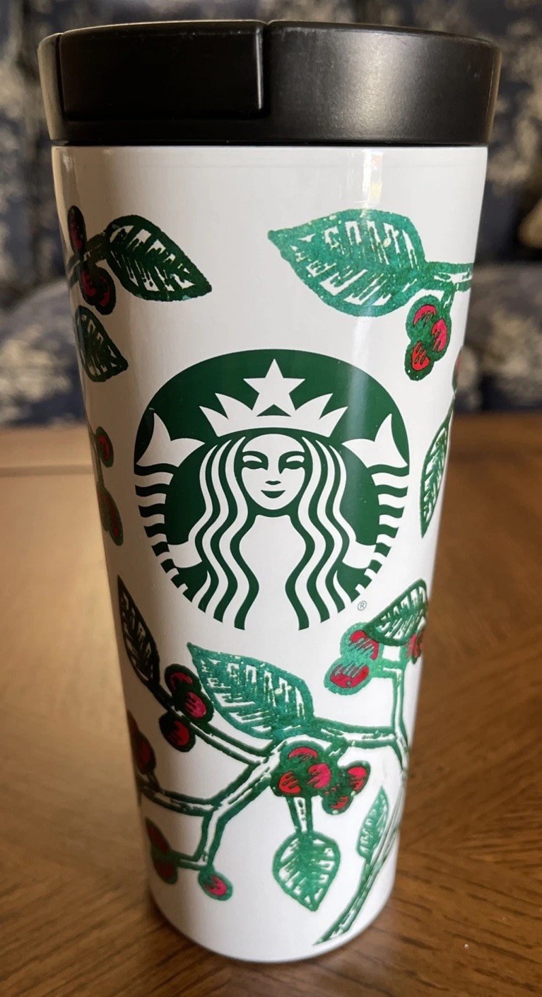 STARBUCKS 16 oz Steel Travel Coffee Mug Holly Berries 2016 Limited Promotion NEW