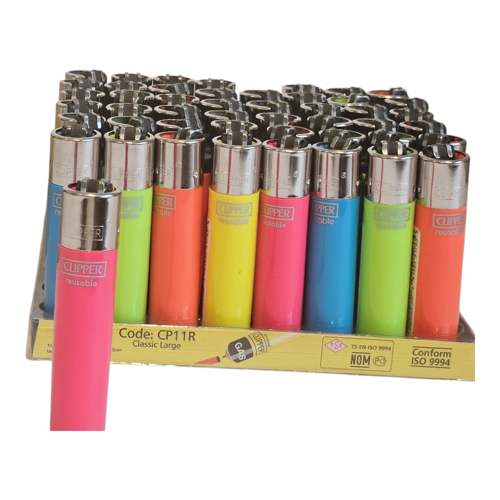 8x Clipper Reusable Lighters Assorted Solid Colors Removable Flint Refillable