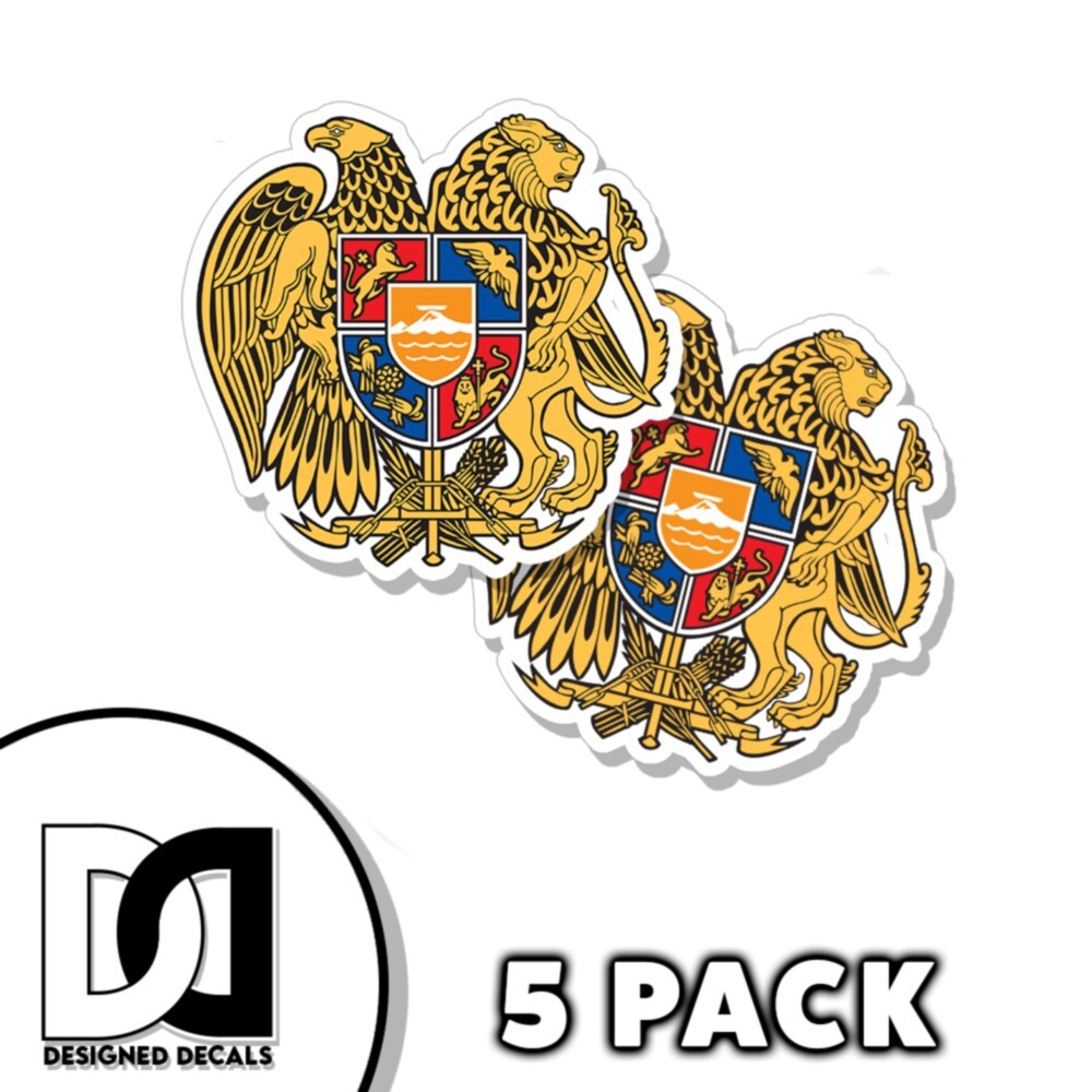 Armenia Crest Sticker Self Adhesive 3 inch Armenian flag Decals 5pk