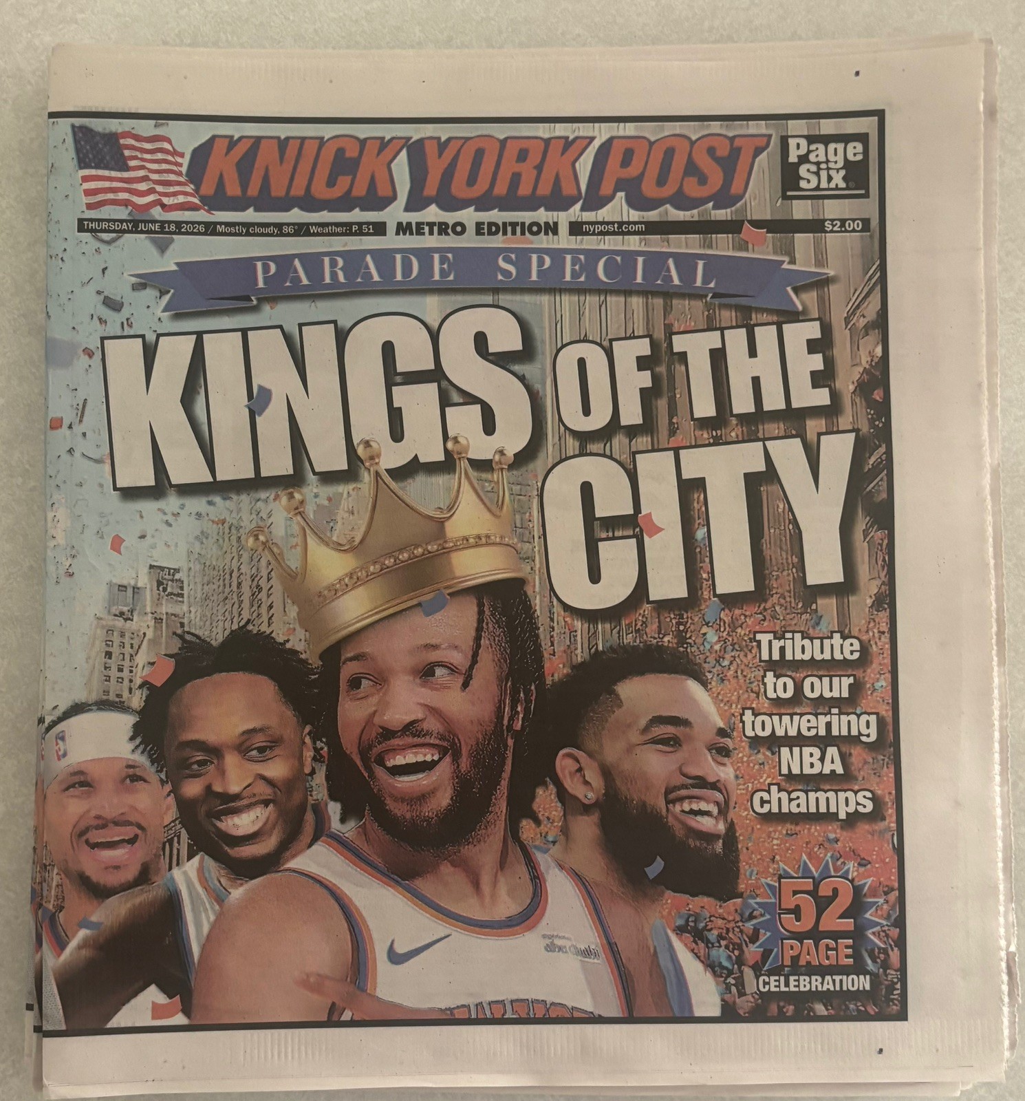 KNICK YORK POST PARADE SPECIAL NEW YORK POST NY KNICKS 6/18/2026