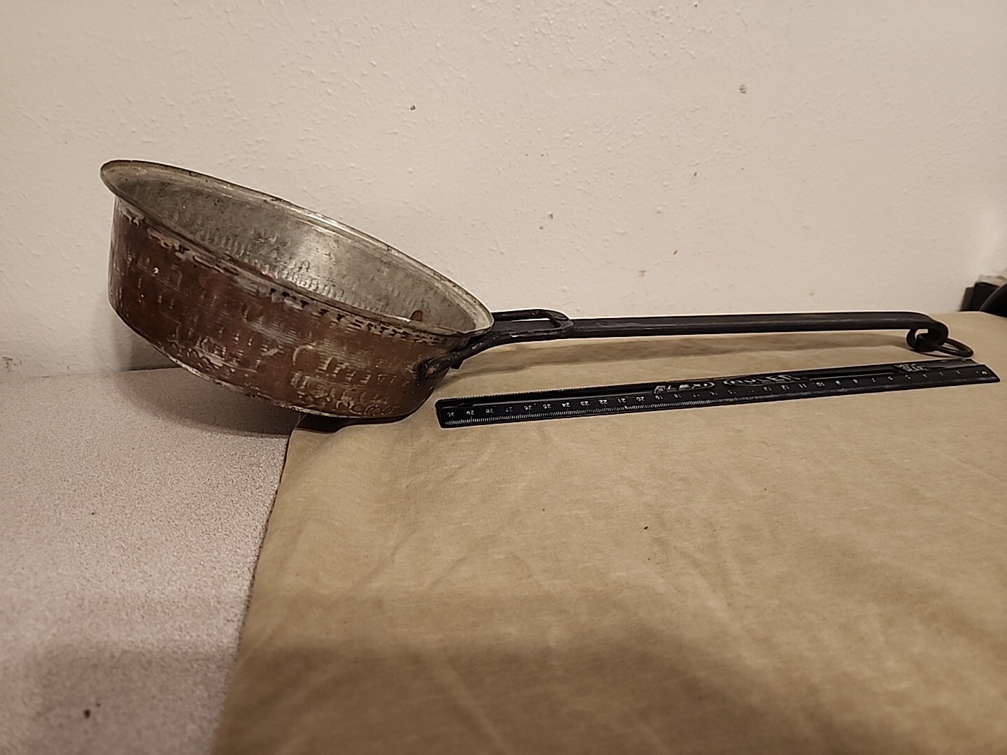 Vtg Hammered Copper Tin Wrought Iron Saute Fry Pan Primitive *GOOD CONDITION*
