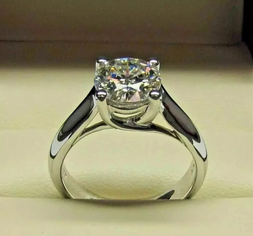 3Ct Round Real Treated Diamond Solitaire 14k White Gold FN Engagement Gift Ring