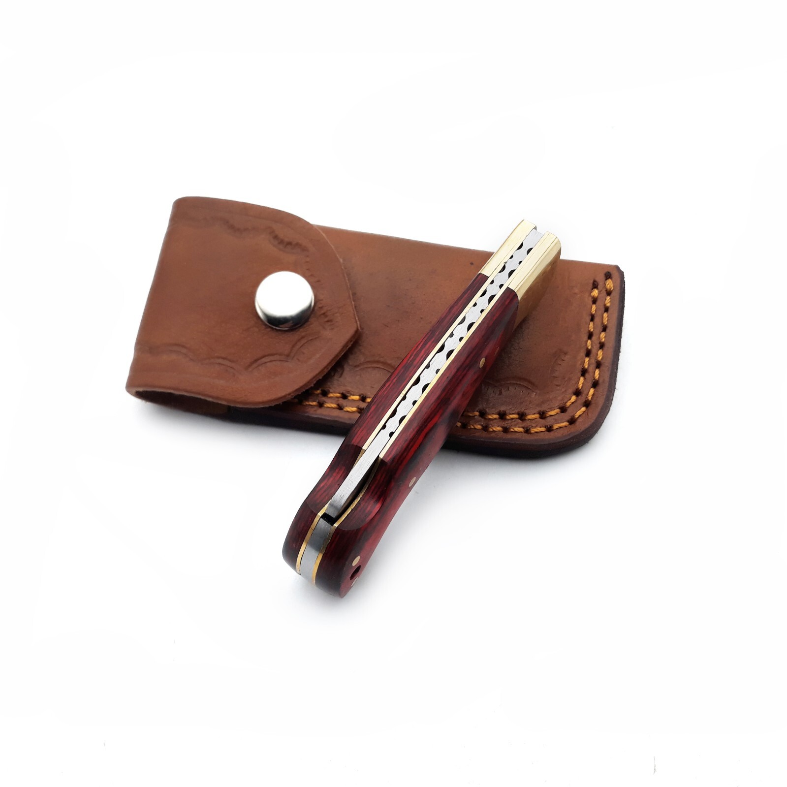 Damascus handmade back lock folding pocket knife camping EDC Hunting Knife Pouc