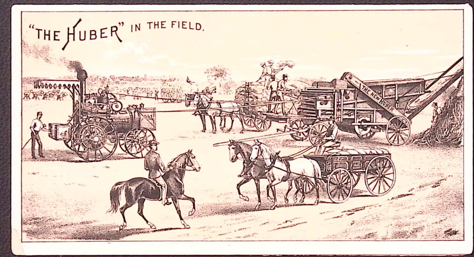 1880s HUBER ENGINE Farm THRESHER Advertise 2-Panel Folding Trade Card MARION OH