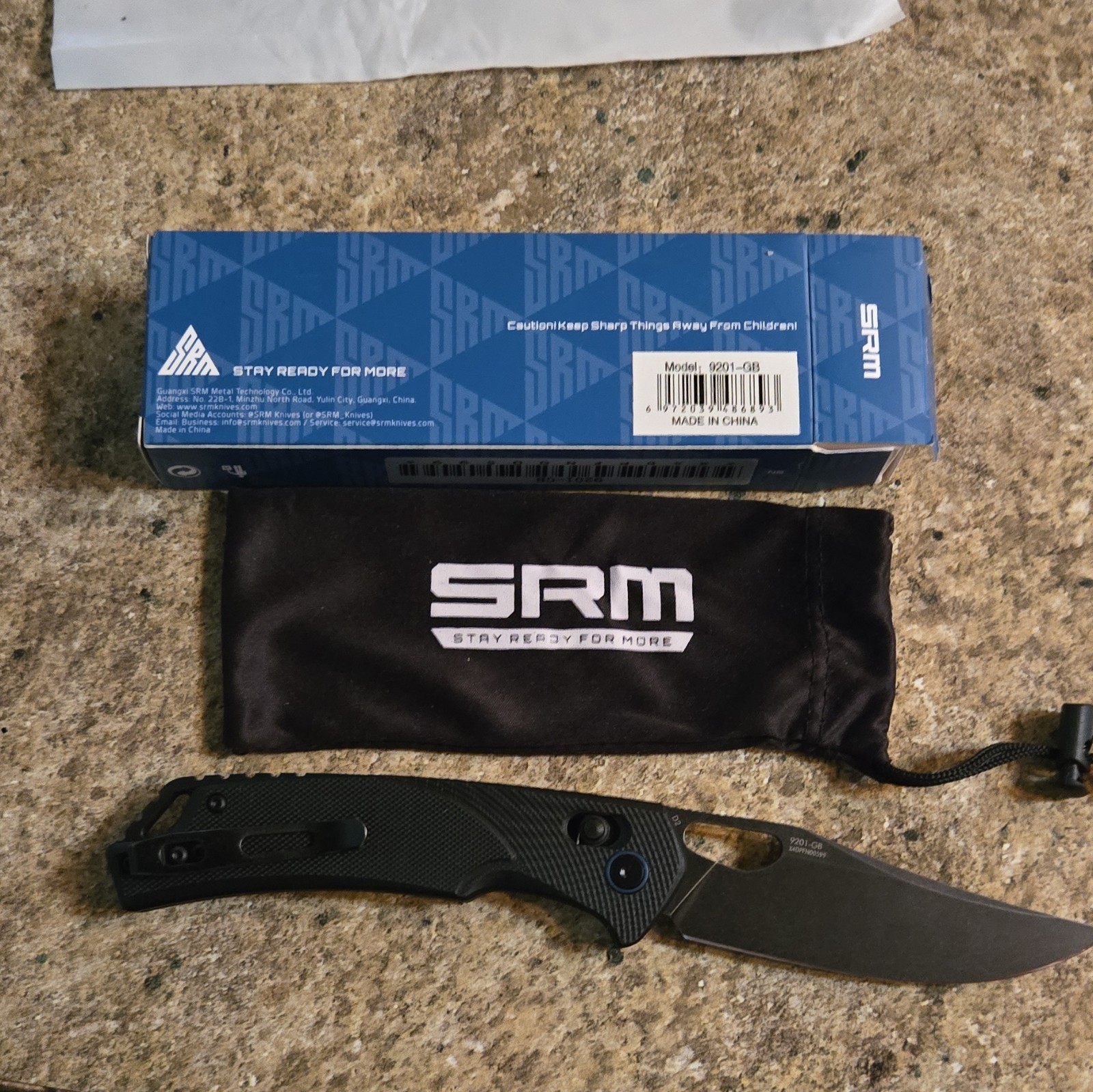 SRM 9201-GB Pocketknife Black G10 Handle Stainless Drop Point Plain Button Lock