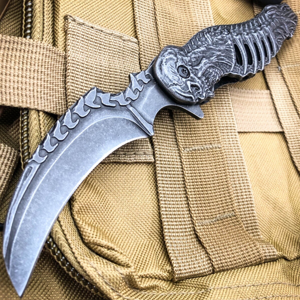 8.25″ Tactical Stonewash Grim Reaper Skull Skeleton Spring Assist Pocket Knife