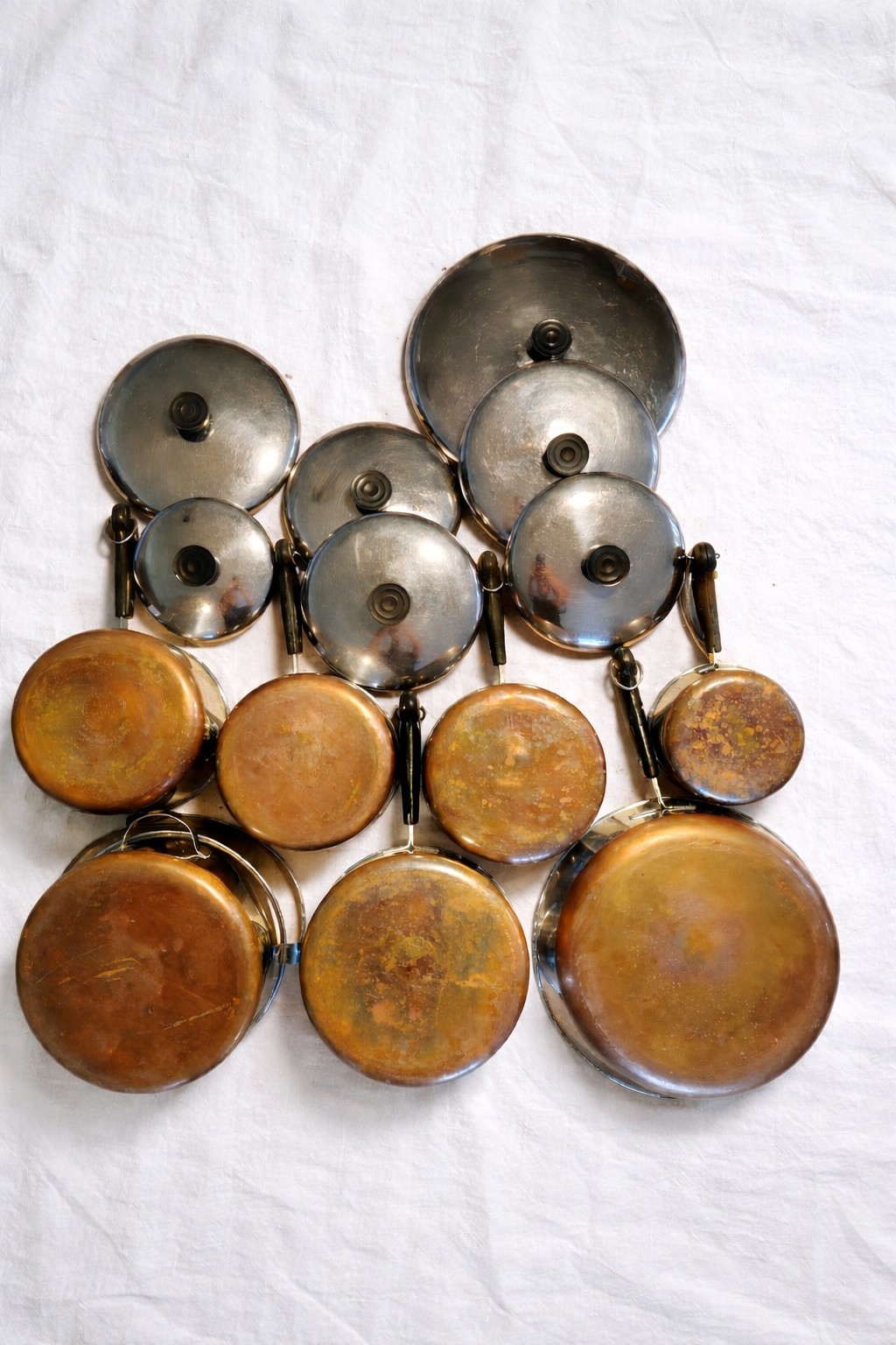 VTG 14 Piece Set Revere Ware 1801 Pots Pans Skillet & Lids Copper Bottom