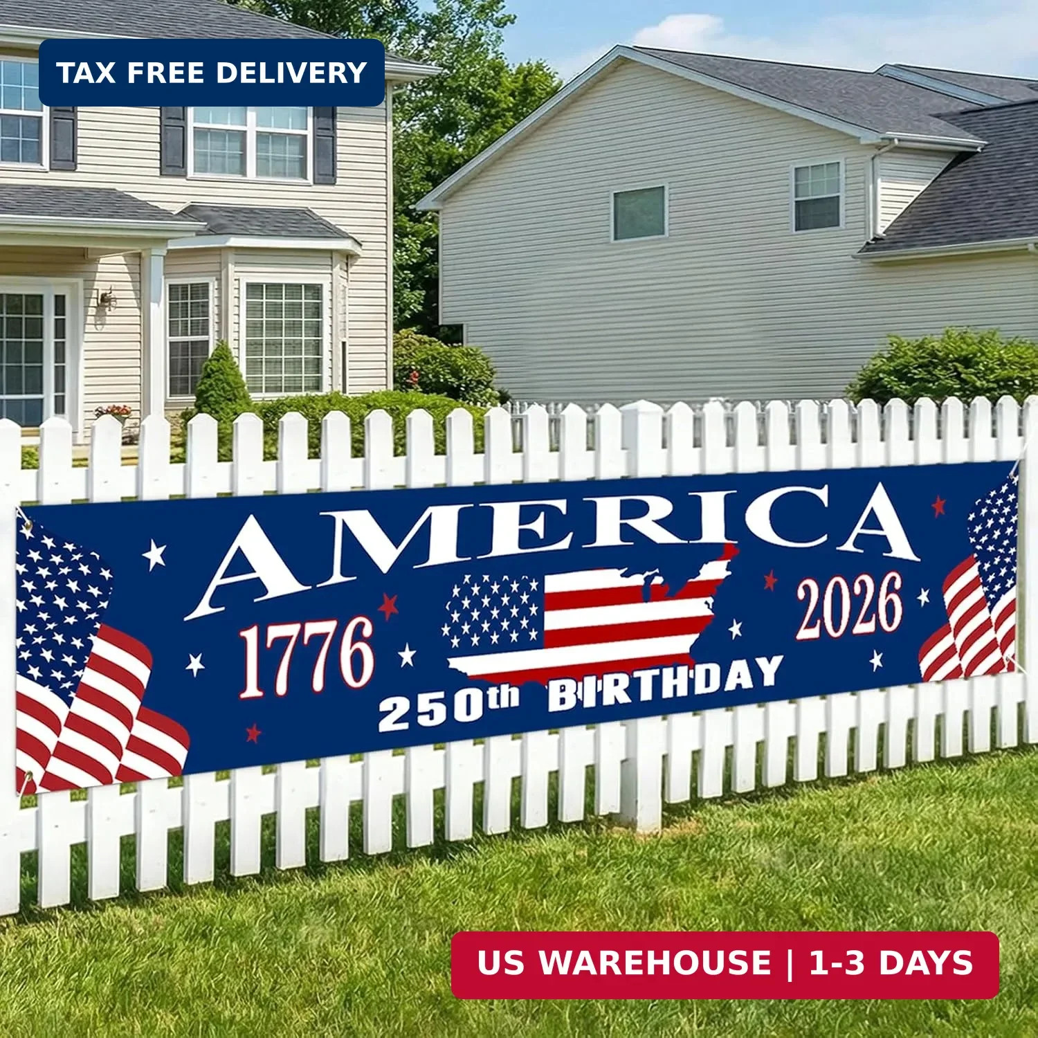 4th of July Decorations – 250th Anniversary American Flag Banner – 120″x20″ 250t