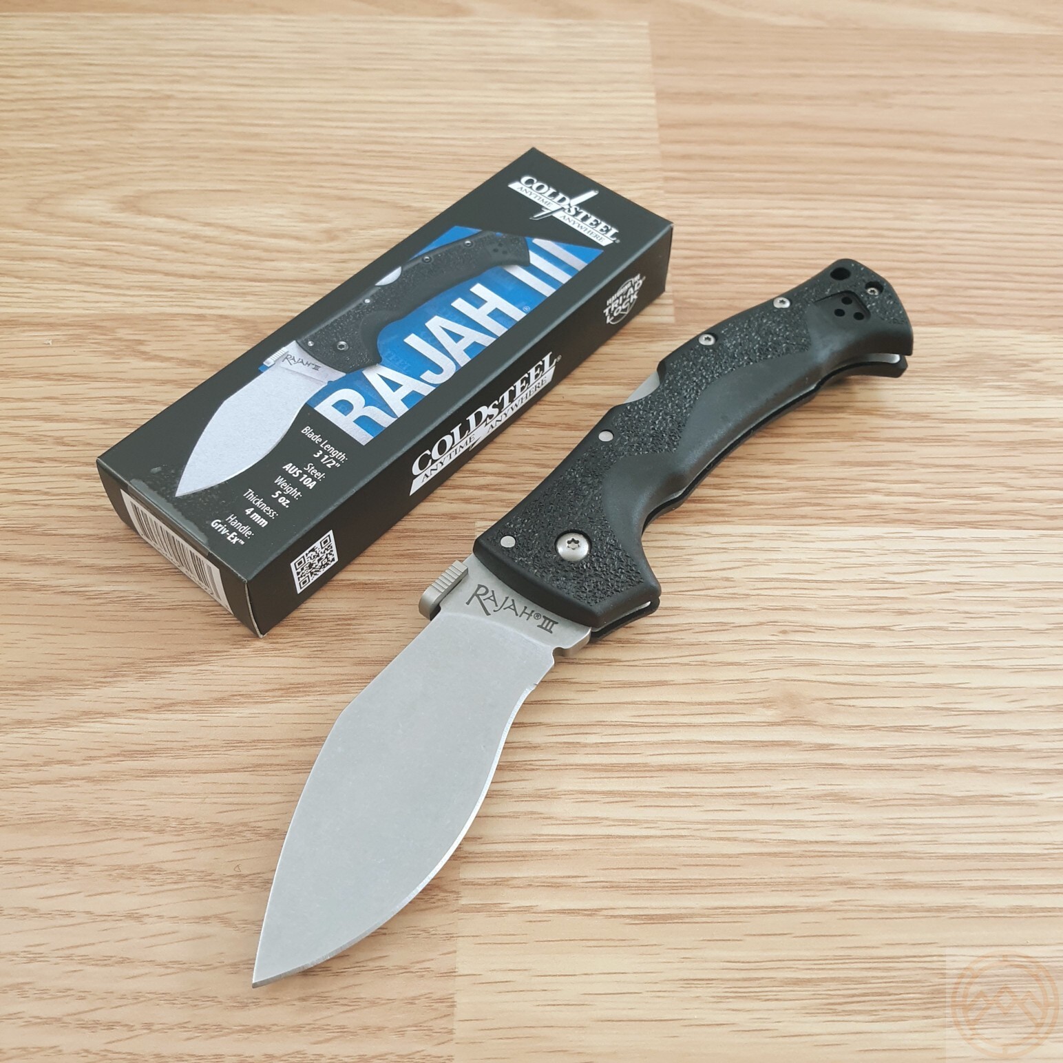 Cold Steel Rajah 3 Folding Knife 3.5″ AUS8 10A Steel Blade Black Griv-Ex Handle