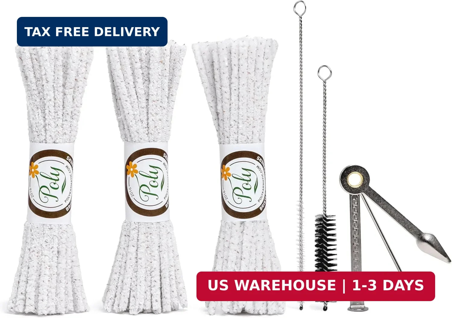 Pipe Cleaners Tool Set | 132 Hard Bristle Pipe Cleaners Bulk, 2 Nylon Bristle Br