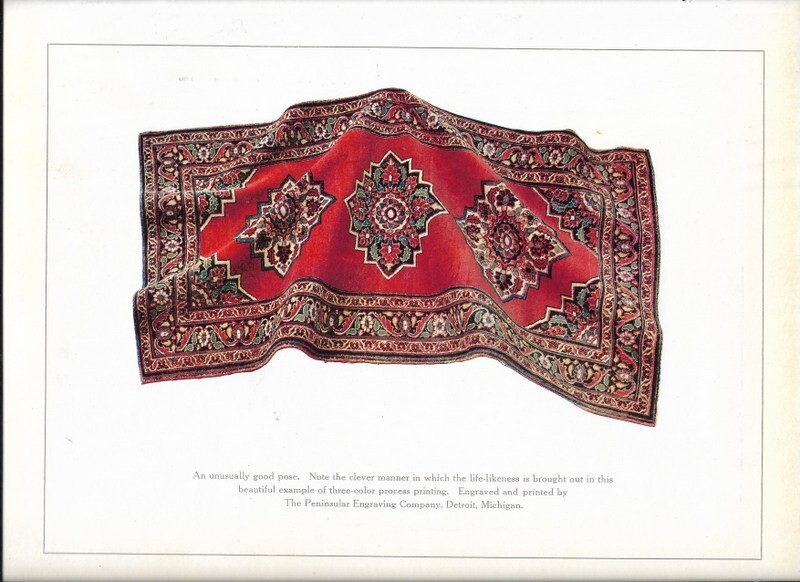 1912 Three Color Engraving Print Sample Oriental Carpet Rug Catalog Sample Page