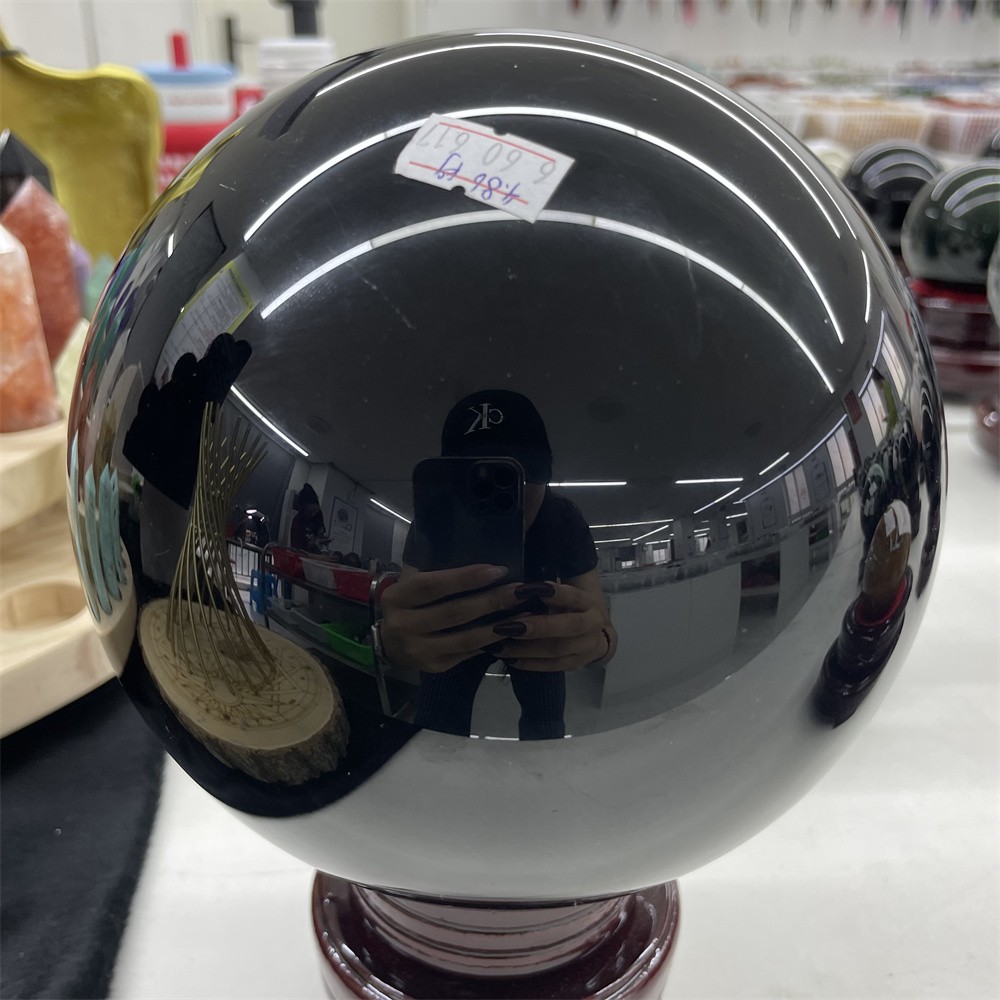 10.7LB 5.9″ Natural Black Obsidian Sphere Ball Crystal Quartz Decor Gift Healing