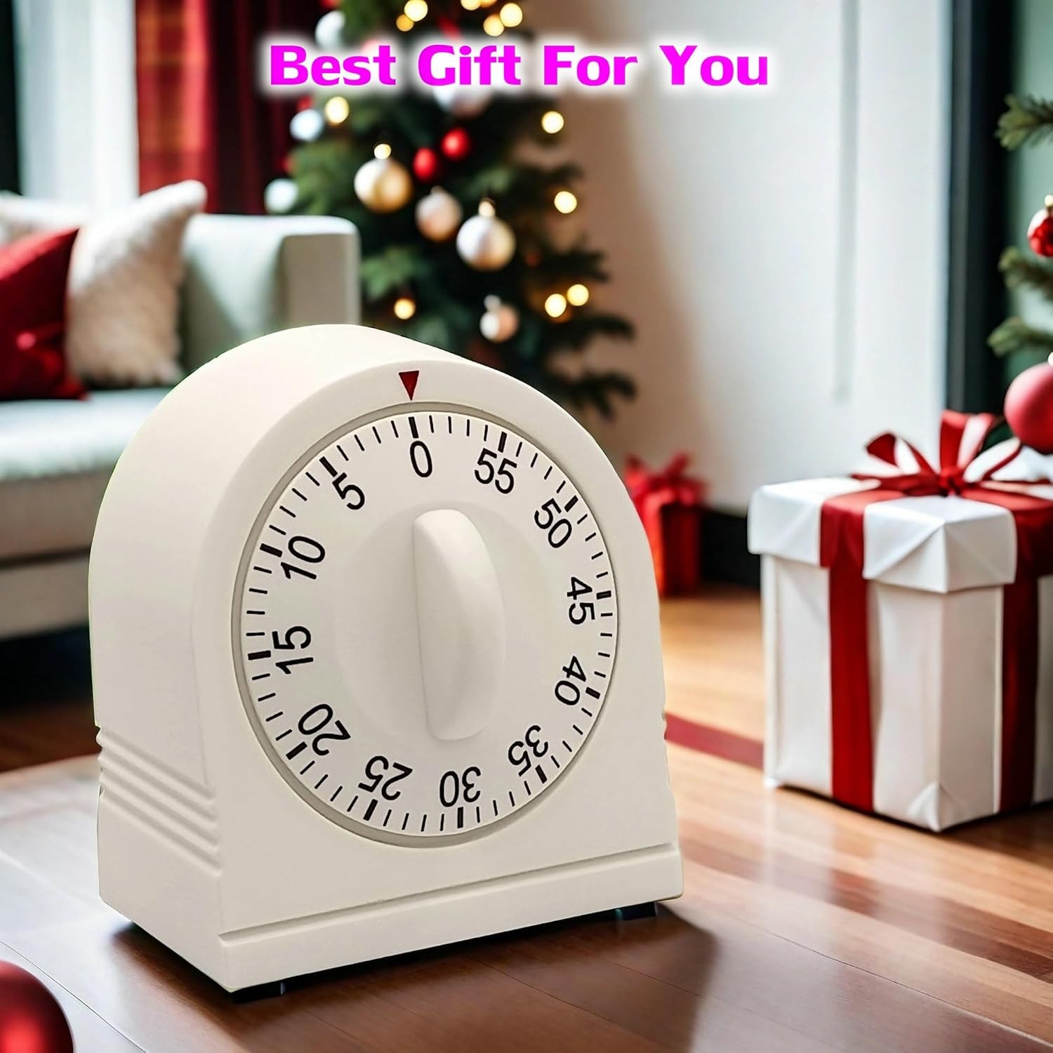 60 Minute White Mechanical Wind Up Timer Loud Alarm Visual Countdown Timer