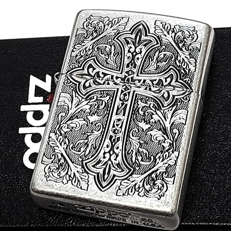 Zippo Arabesque Cross Double-Sided Etched Engraving Silver Regular Lighter