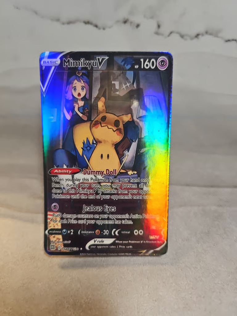 Mimikyu V TG16 Pokemon Sticker, Credit Card Skin Decal, Anime Holographic