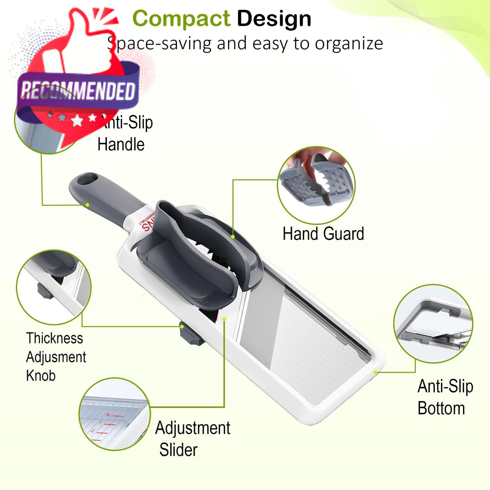 Mandoline Slicer For Kitchen – Adjustable Stainless Steel Blades, With Comfort