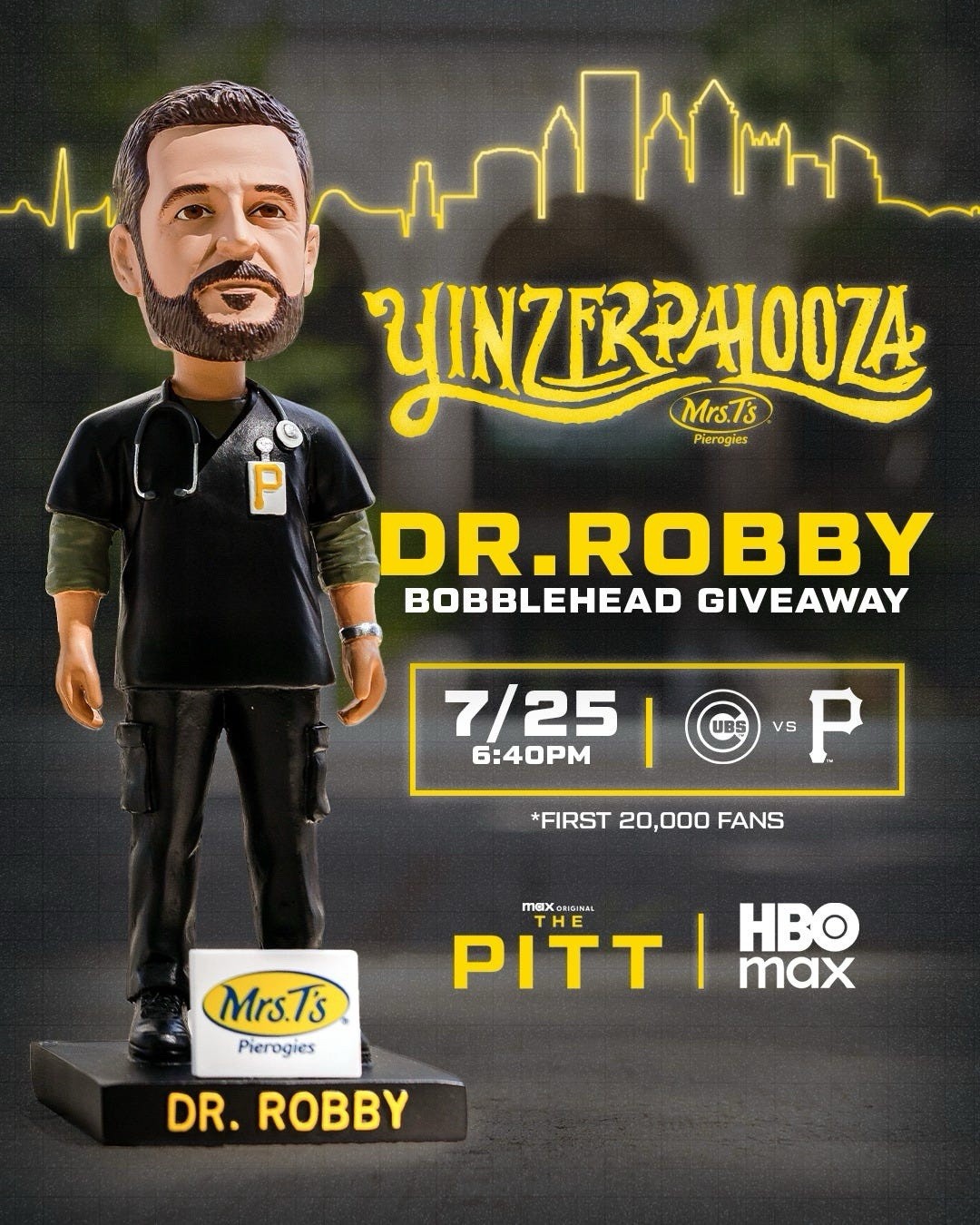 Dr. Robby SGA “The Pitt” Bobblehead Pittsburgh Pirates – 7/25/26 Yinzerpalooza