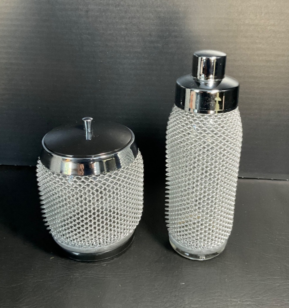 Vintage Wire Mesh Cocktail Shaker Merkuria Kovocas 1960’s With Rare Ice Bucket