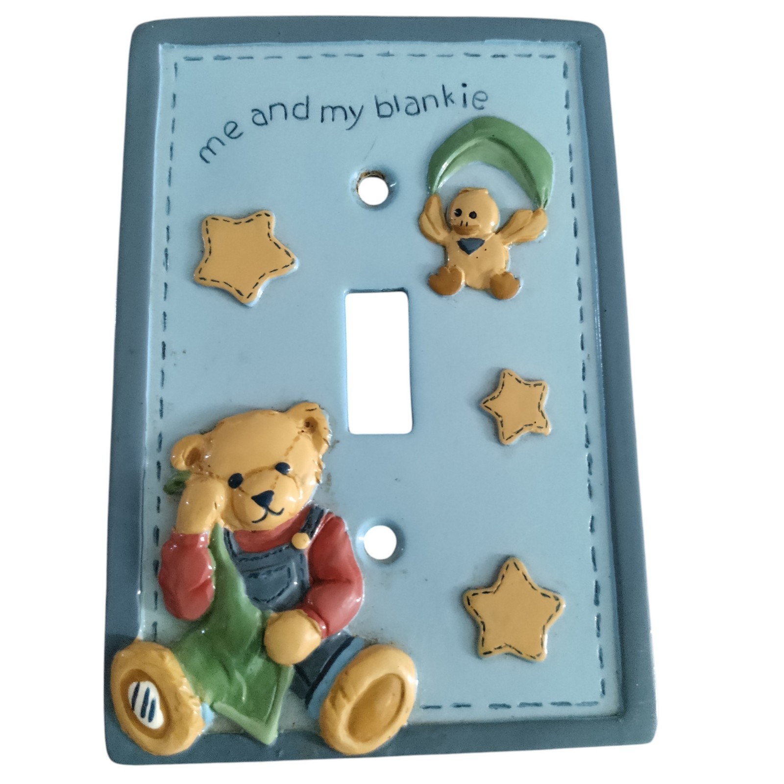 Vintage Blue Jean TEDDY BEAR Switch Plate Cover Y2K “me and my blankie” 3D