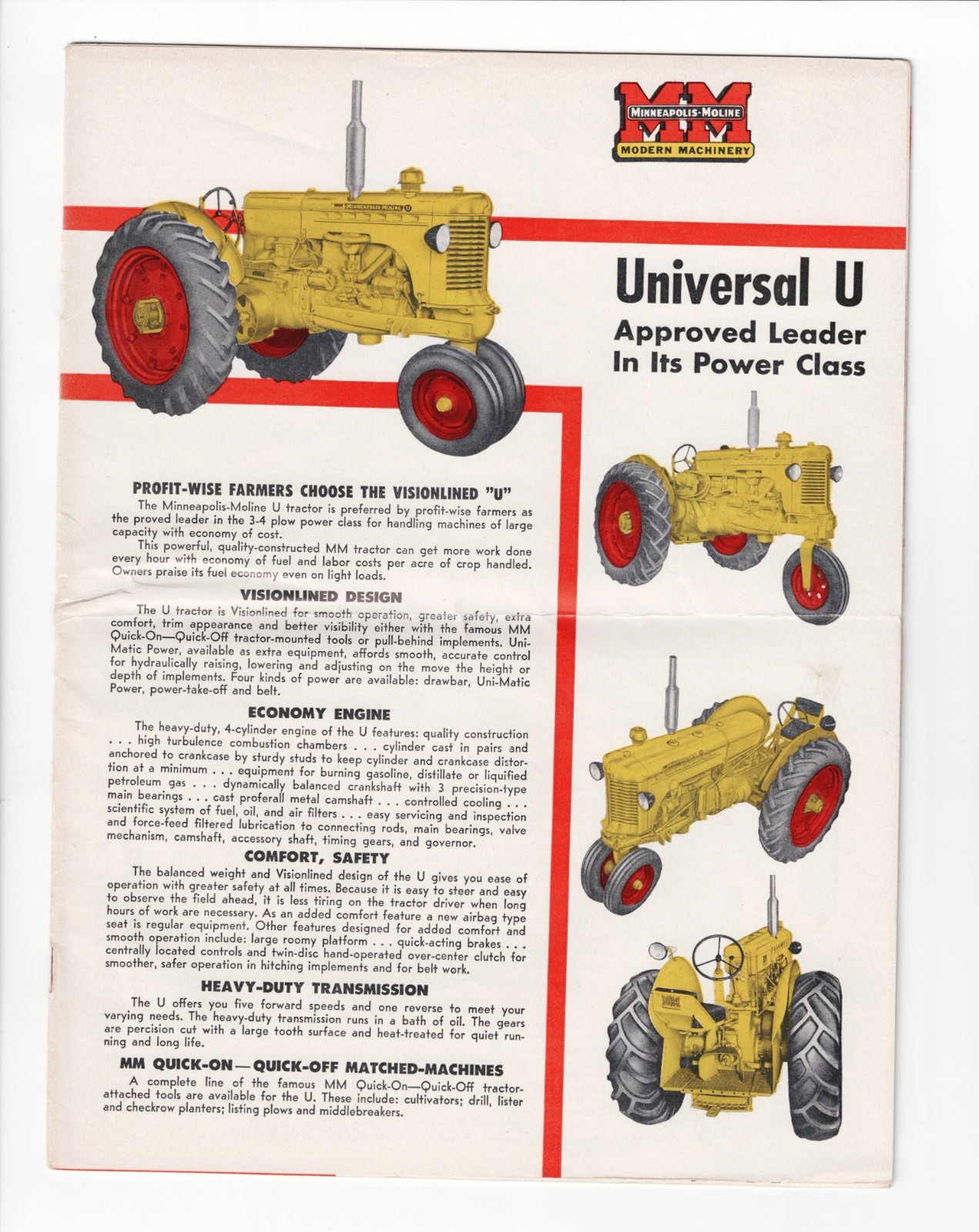 MINNEAPOLIS-MOLINE VISIONLINED “U” TRACTORS 24 PAGE BROCHURE