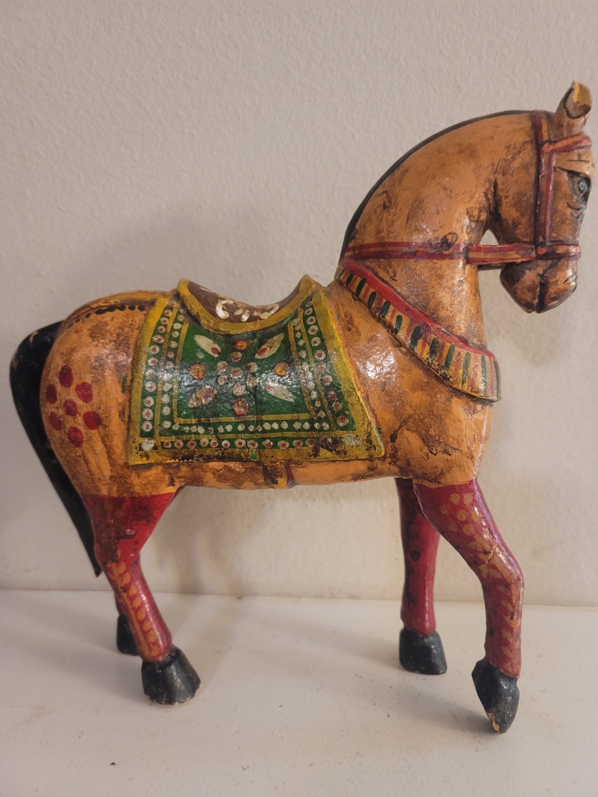 Vintage Hand Painted/ Carved Wooden Horse 10 Inches Tall 10 Inches Long.