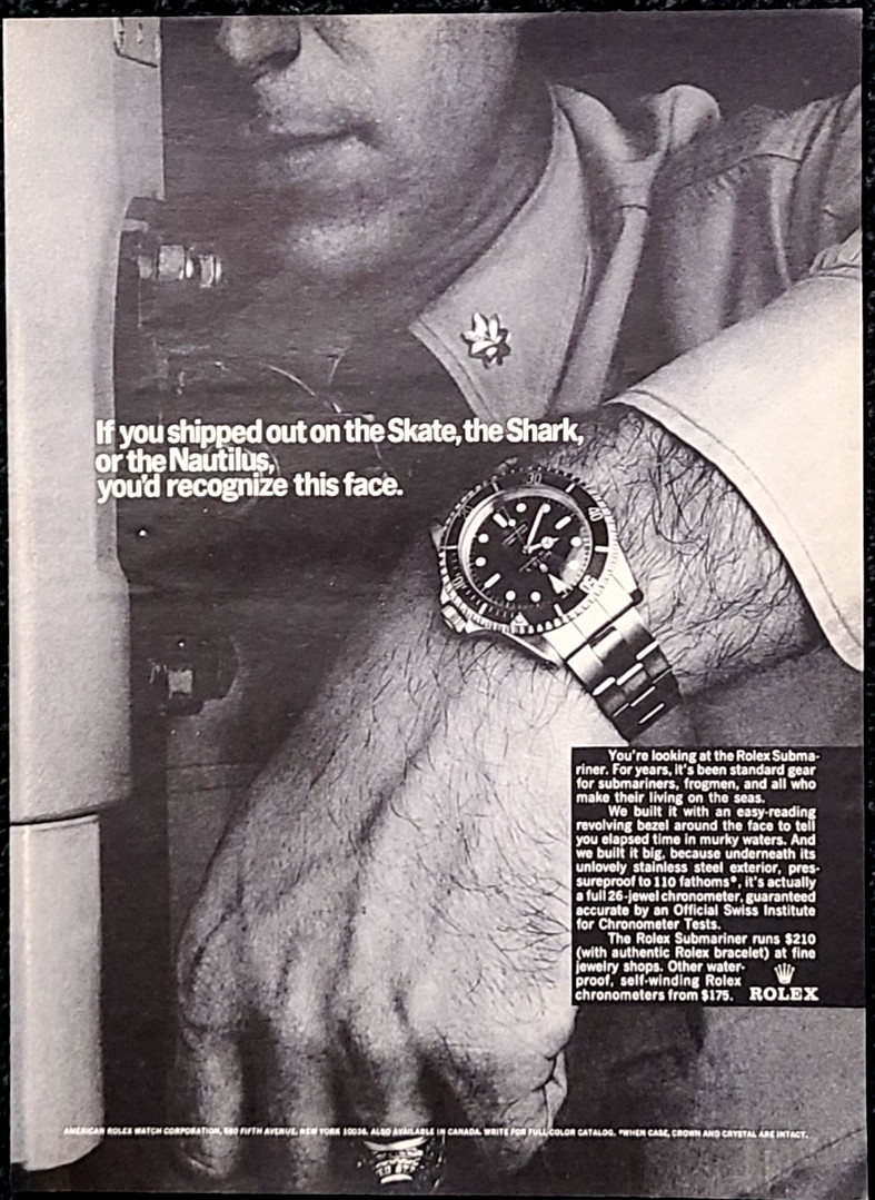 Rolex Submariner Original 1966 Vintage Print Ad Wall Art
