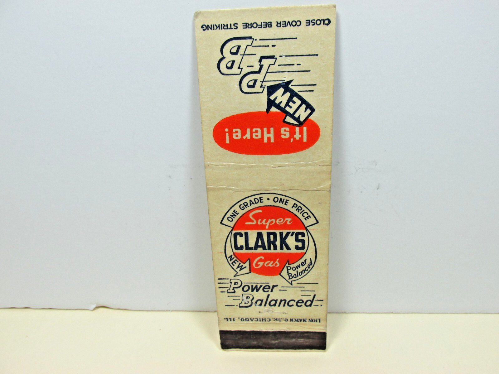 Clarks Power Balanced Gas Vintage Gas Oil Matchbook Cover Ad Clarks P B Gasoline