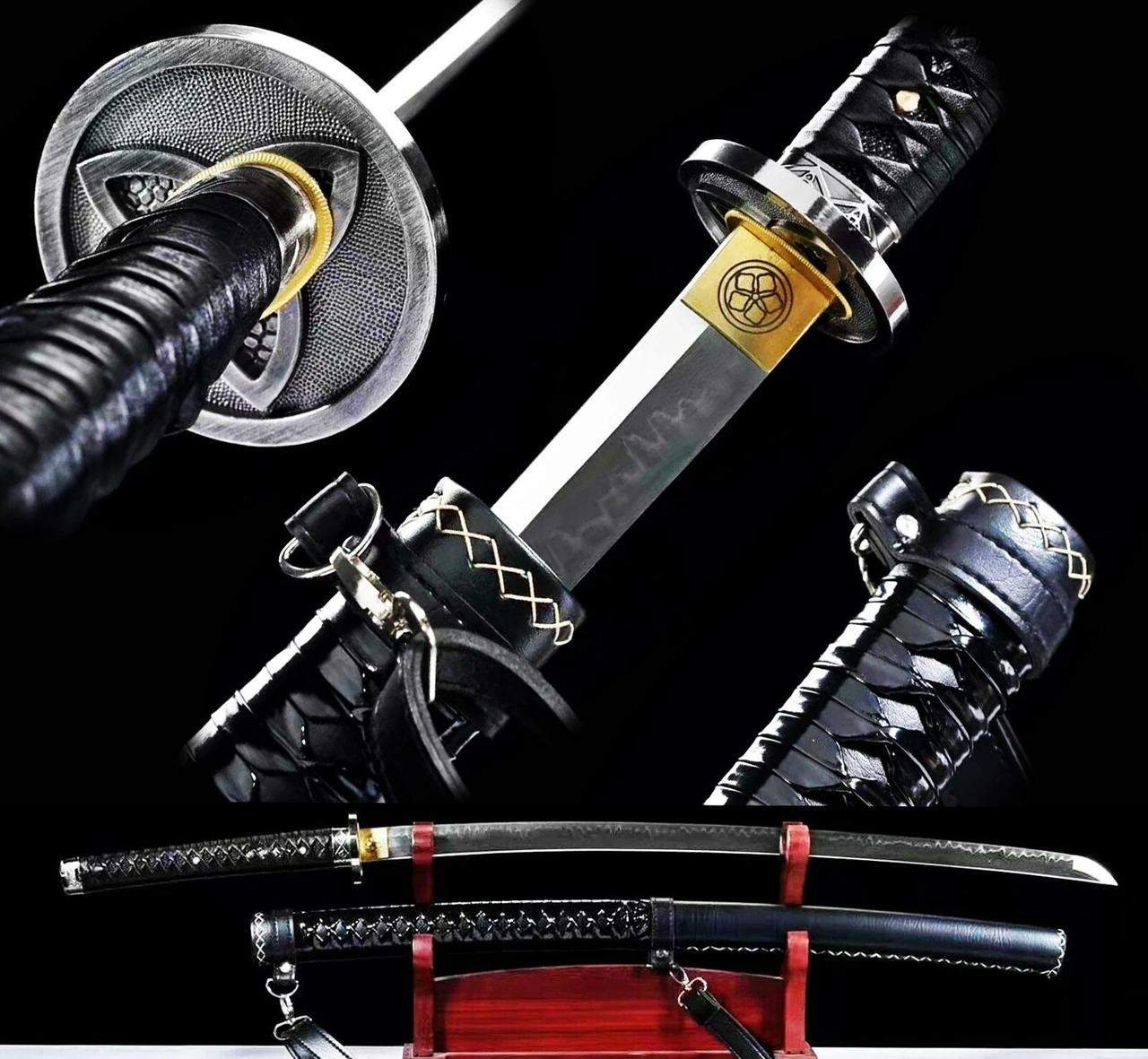 Handmade Razor Sharp Japanese Samurai Katana Sword T10 Clay Tempered Leather