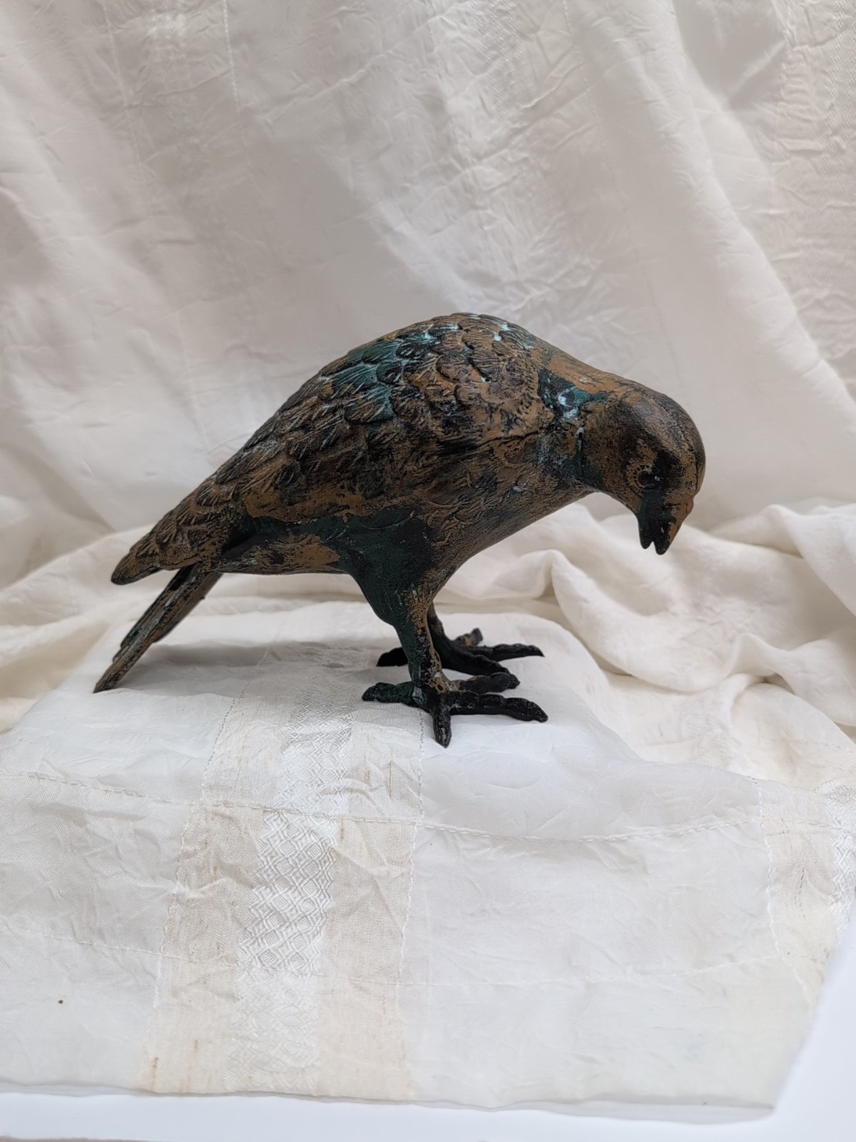 Cast Iron Bird With Gold/Green Highlights. 5 Inches Tall By 8 Inches Long.