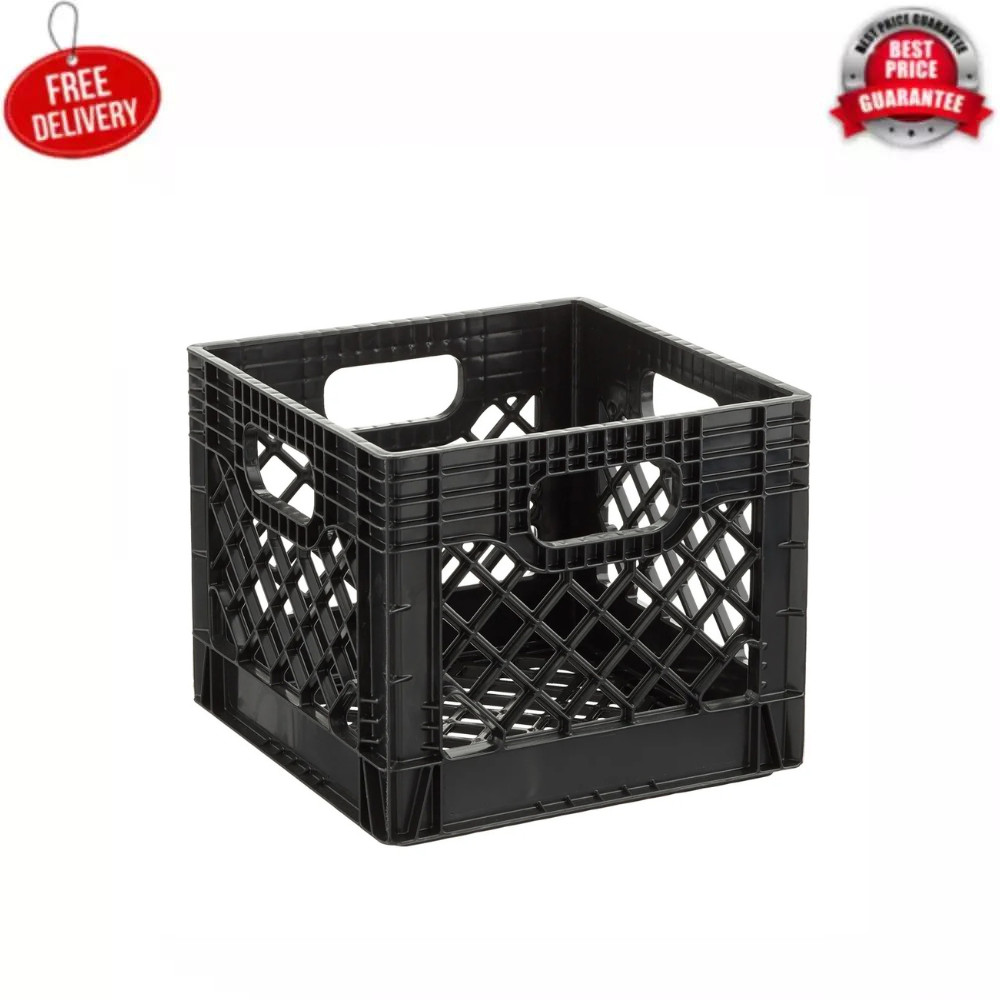 16 QUART Plastic Heavy-Duty Plastic Square Milk Crate Black Color, Original NEW