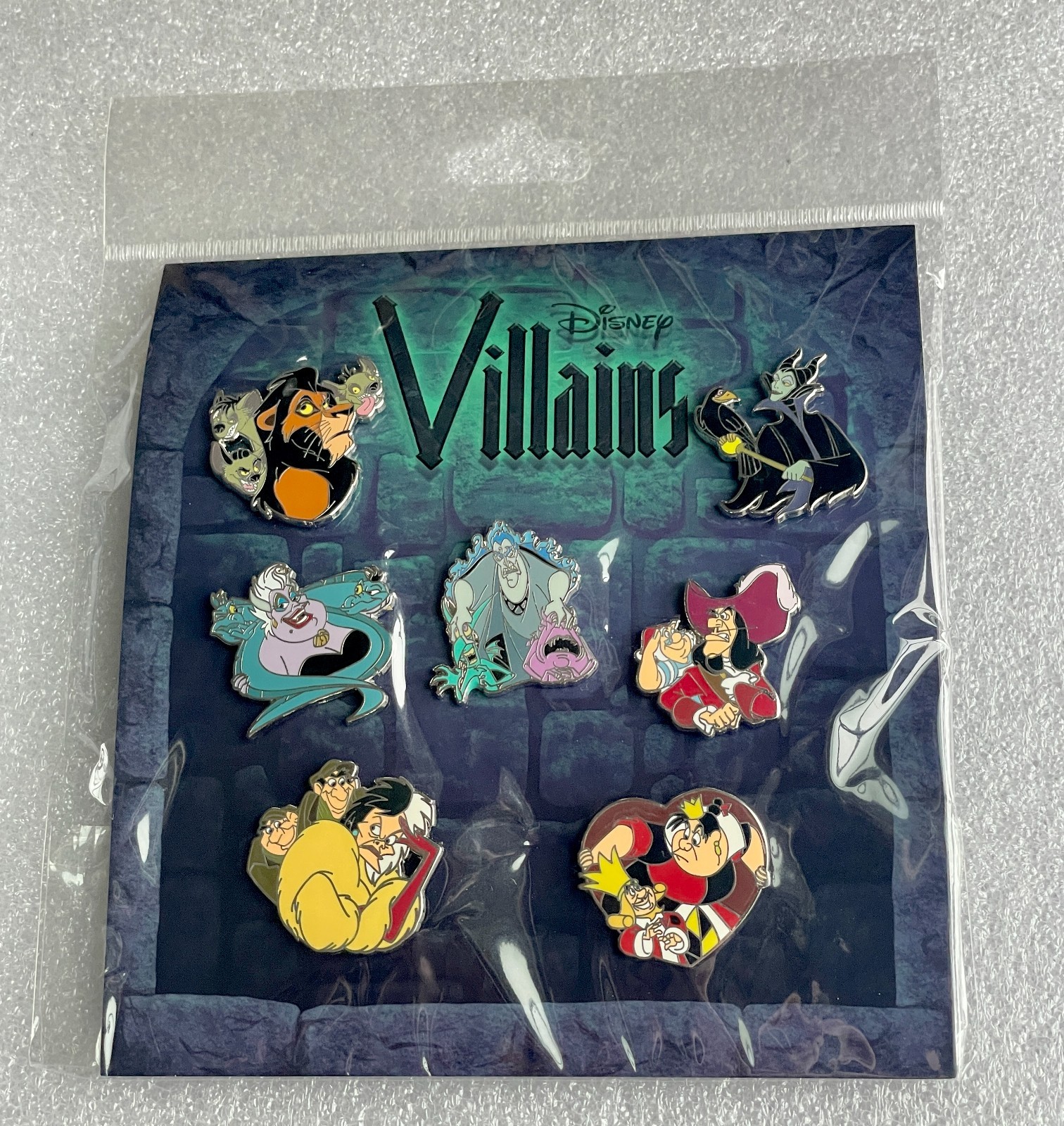 Sealed NEW Booster 7 Disney Pin SET Villains Maleficent Scar Hades Cruella King+