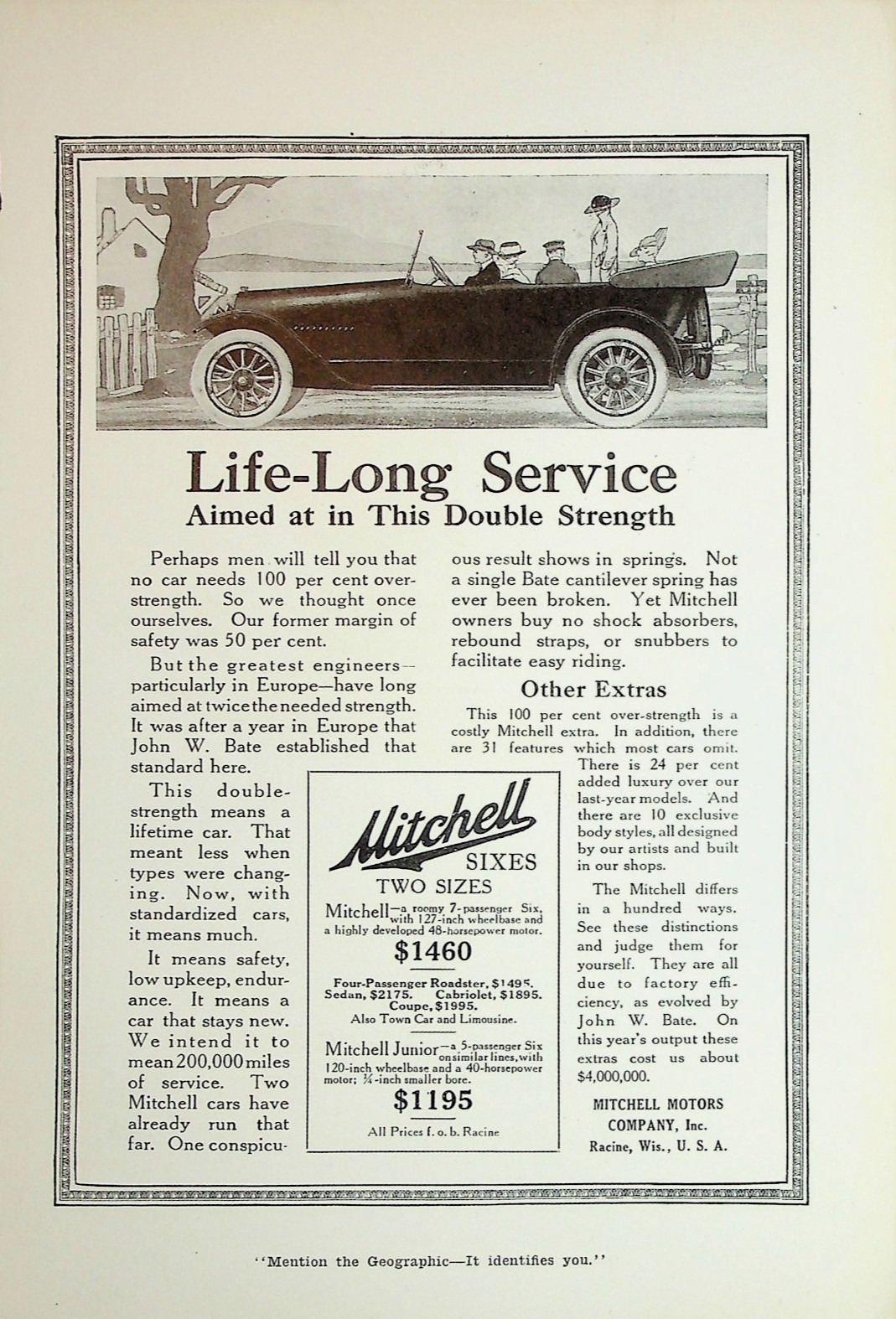 Original 1917 Mitchell Car Ad: Life-long Service aimed at in Double Strength