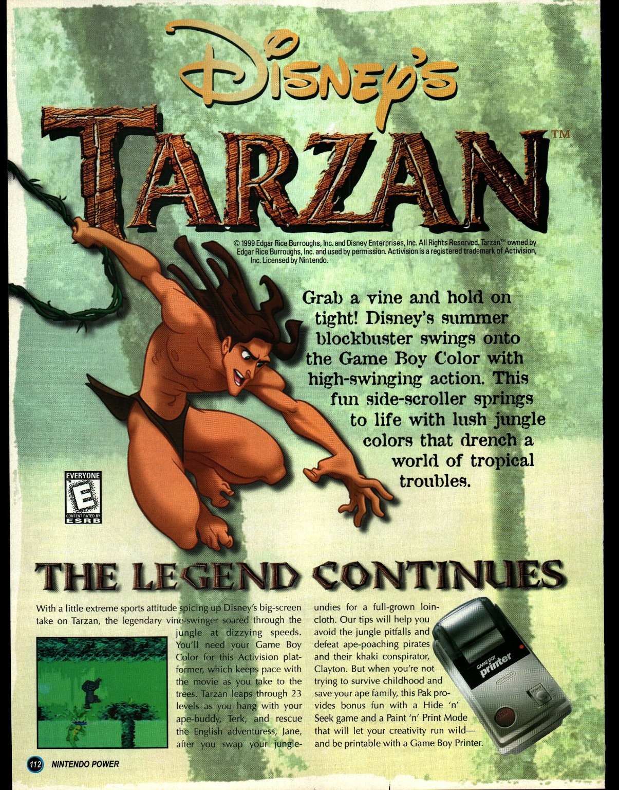 Disney Tarzan Game Boy Color 1999 Nintendo Vintage Magazine Print Ad