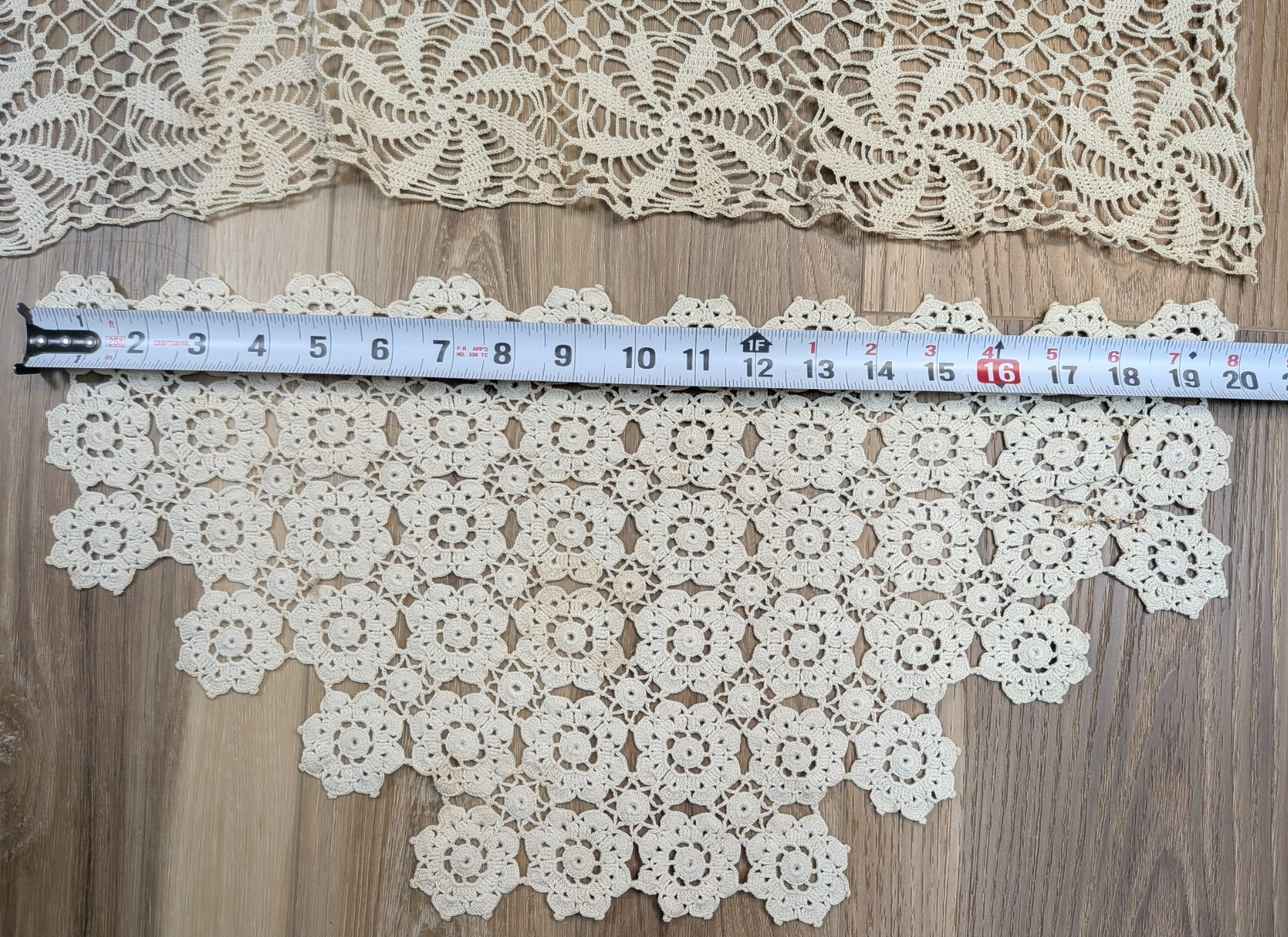 Two Vintage Doily Table Topper Crochet Pinwheel Ecru Beige Romantic Cottagecore