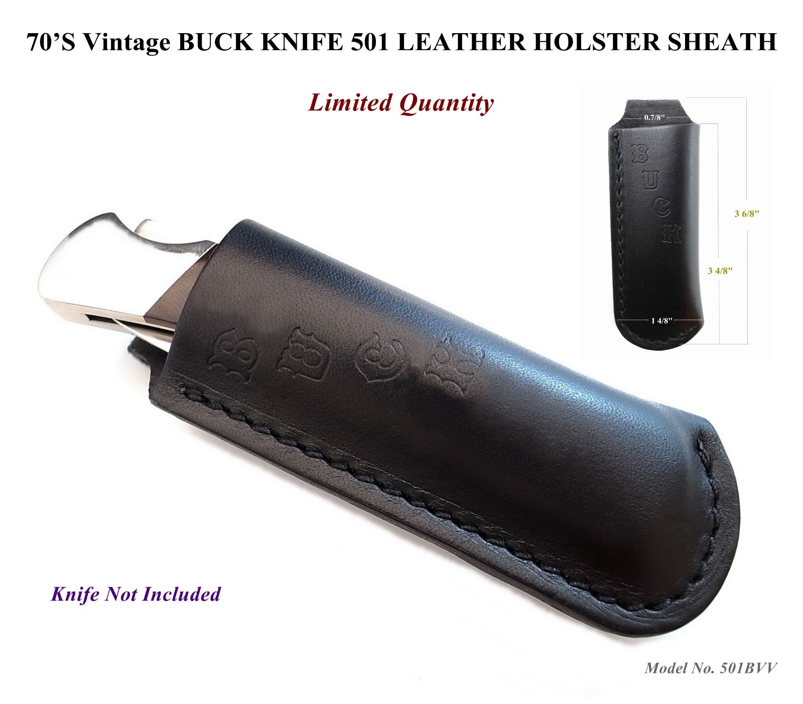 1Pc. 70’S Vintage BUCK KNIFE, KNIVES Model 501 LEATHER HOLSTER SHEATH