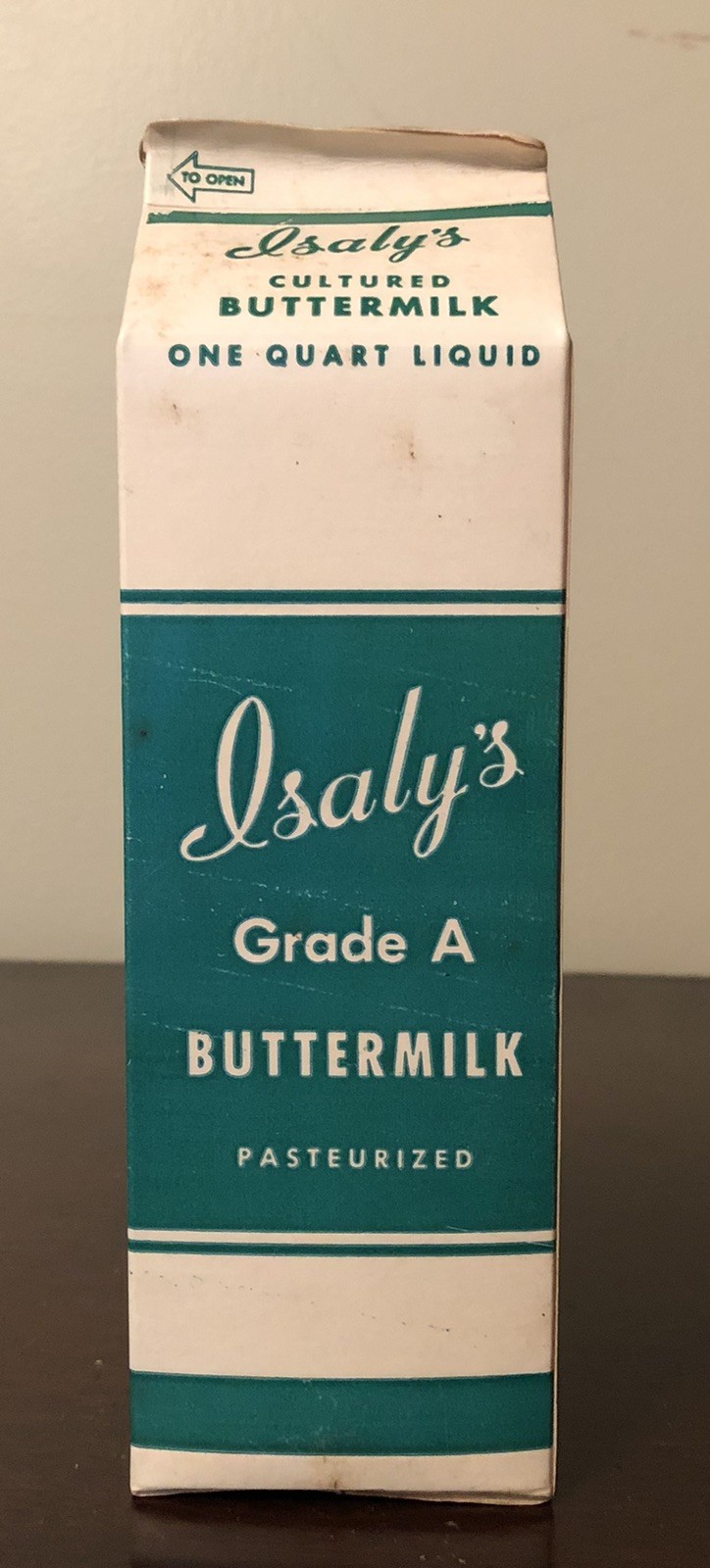 Vintage Isaly’s One Quart Buttermilk Wax Carton Box Mansfield, Ohio OH