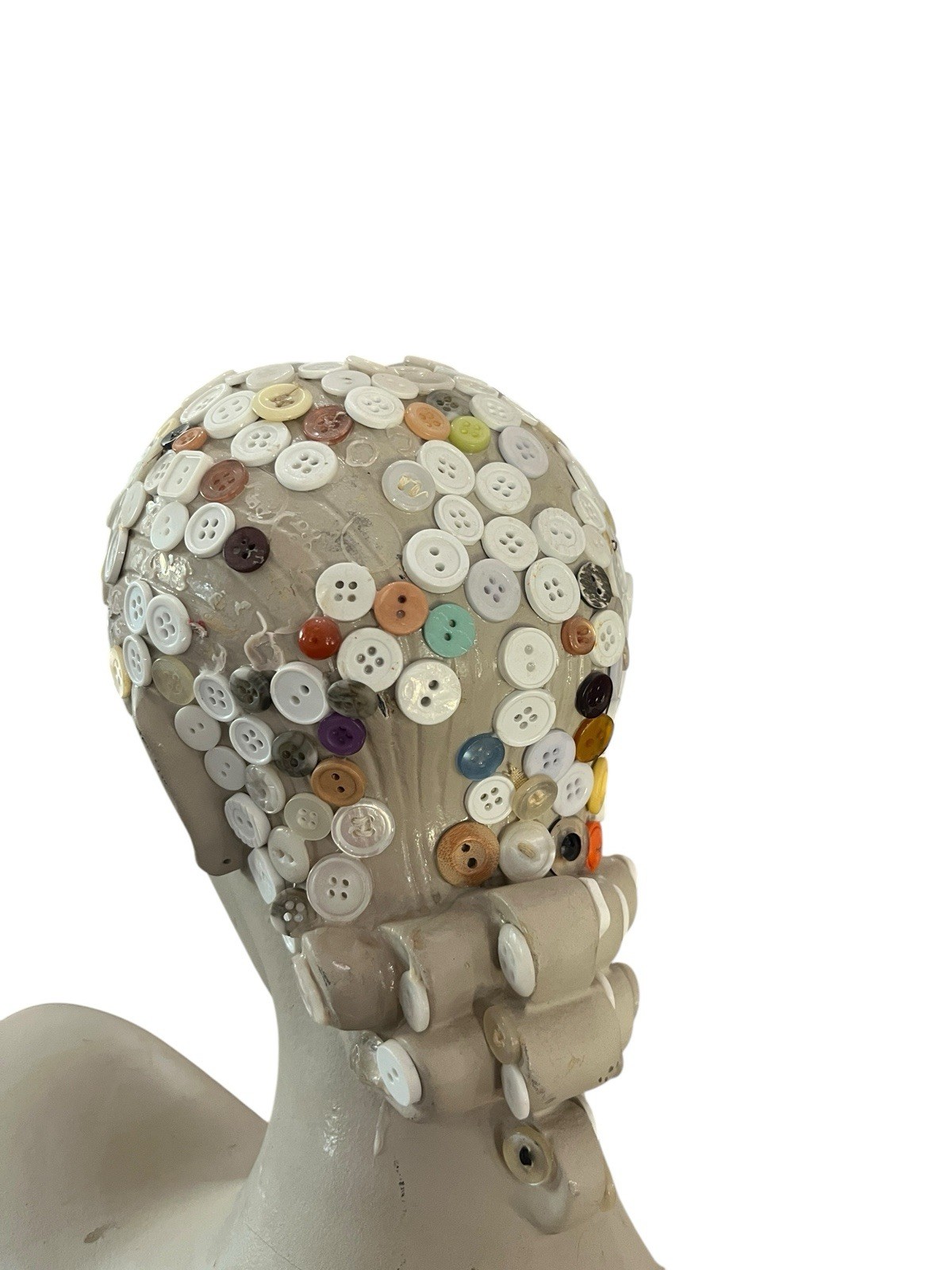 Unfinished Button Mosaic Bust Sculpture-DYI Mixed Media Art Project-Large 21’’