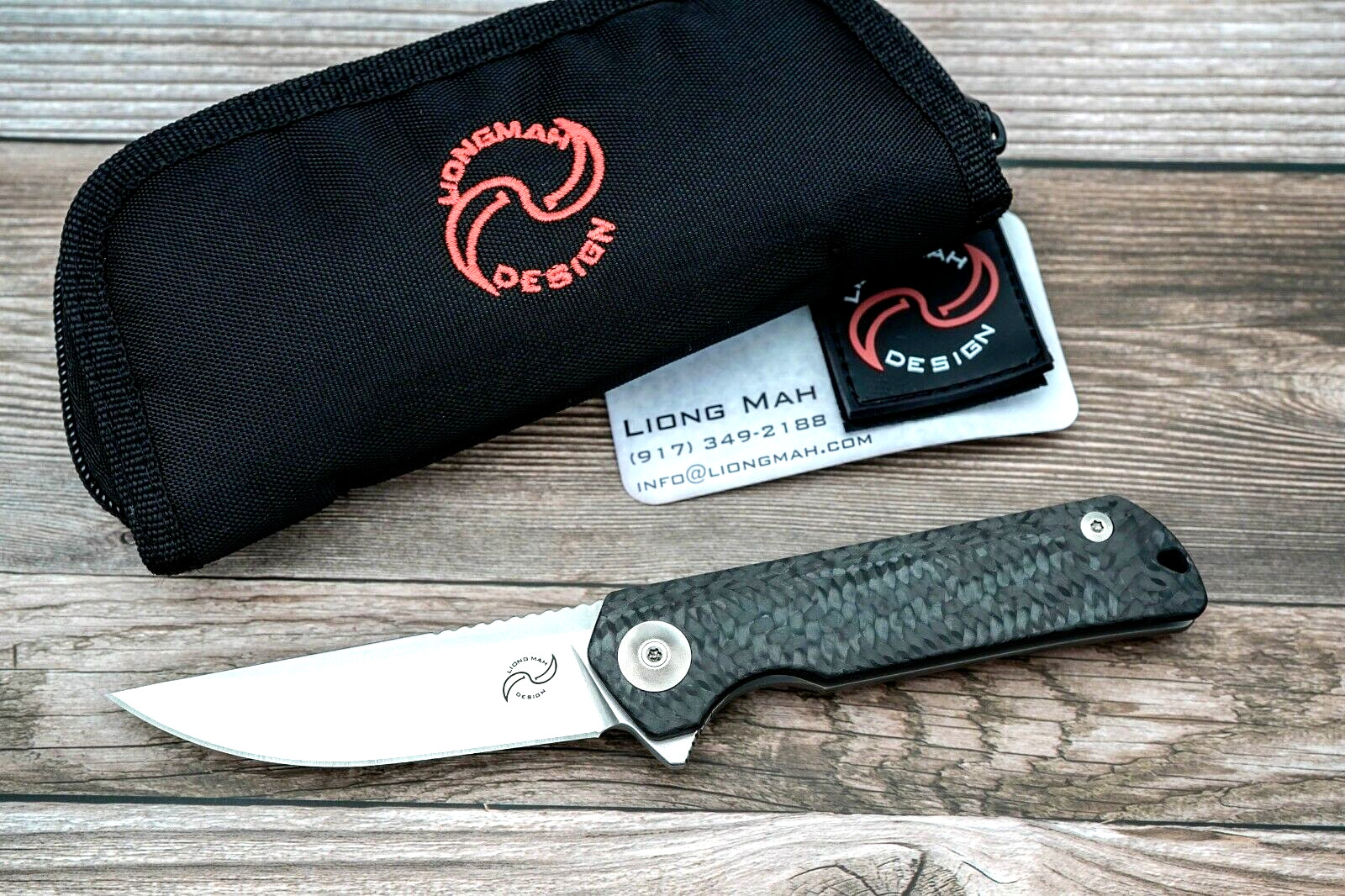 Liong Mah Design Warrior One V2, Stonewashed S35VN, CF & Ti Handle Scales