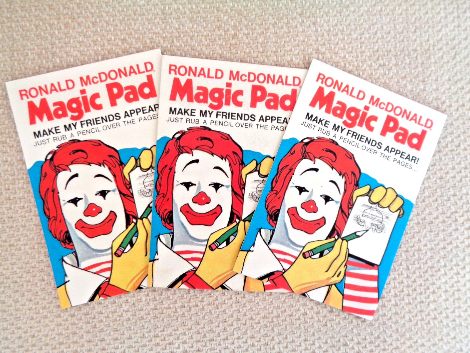 McDonald’s 1976 Ronald Magic Pad Set of 3