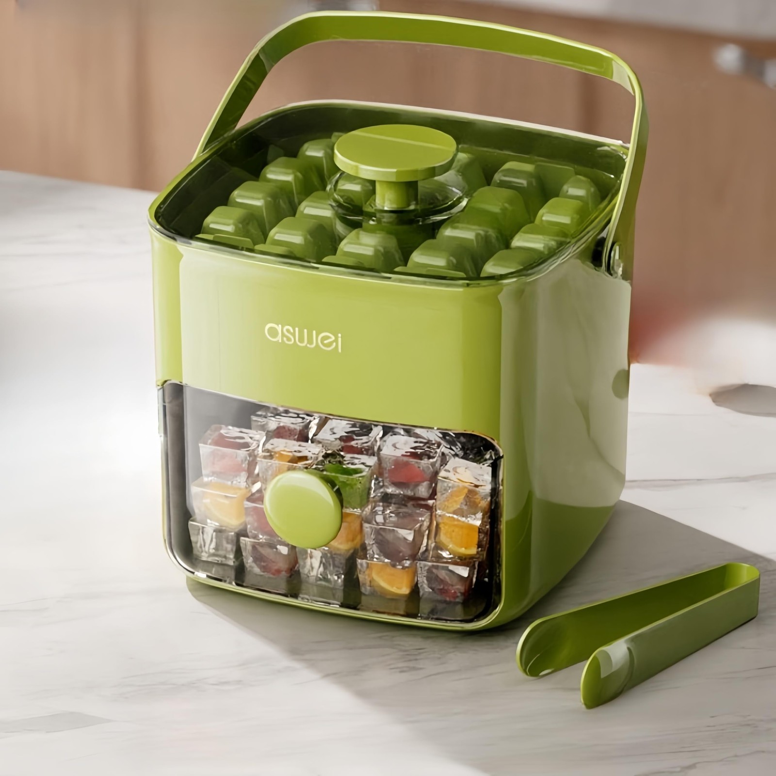 Ice Cube Maker, Ice Cube Tray with Lid and Bin, Portable Ice Maker, Handled P…