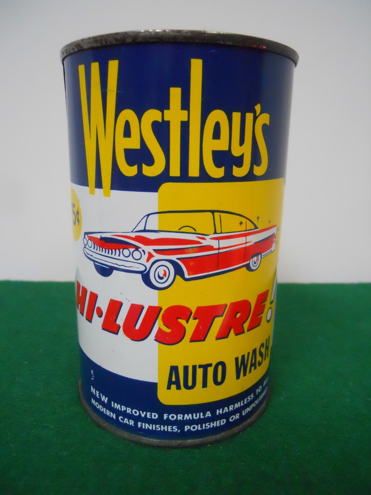 Vintage WESTLEY’S AUTO WASH Metal Can FULL Gas/Service Station Auto Parts Store