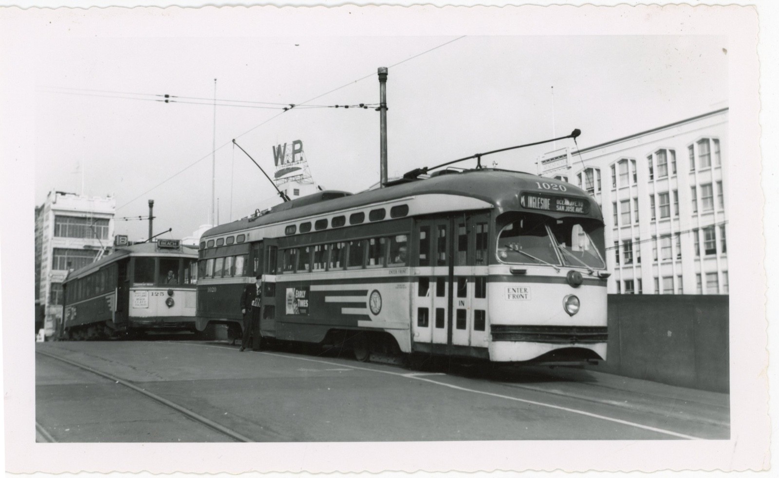 SF Streetcar 1020 Bridge Plaza Oakland California 1956 Milpitas Route Photo