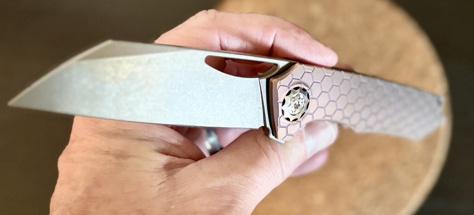 Custom Anodized Titanium EDC Knife – Pink/Dark wash 3.54″ stonewashed blade