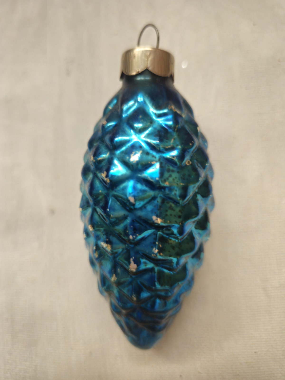 Vintage 1940s/1950s Corning Shiny Brite Blue Glass Pinecone Ornament 3″ US of A